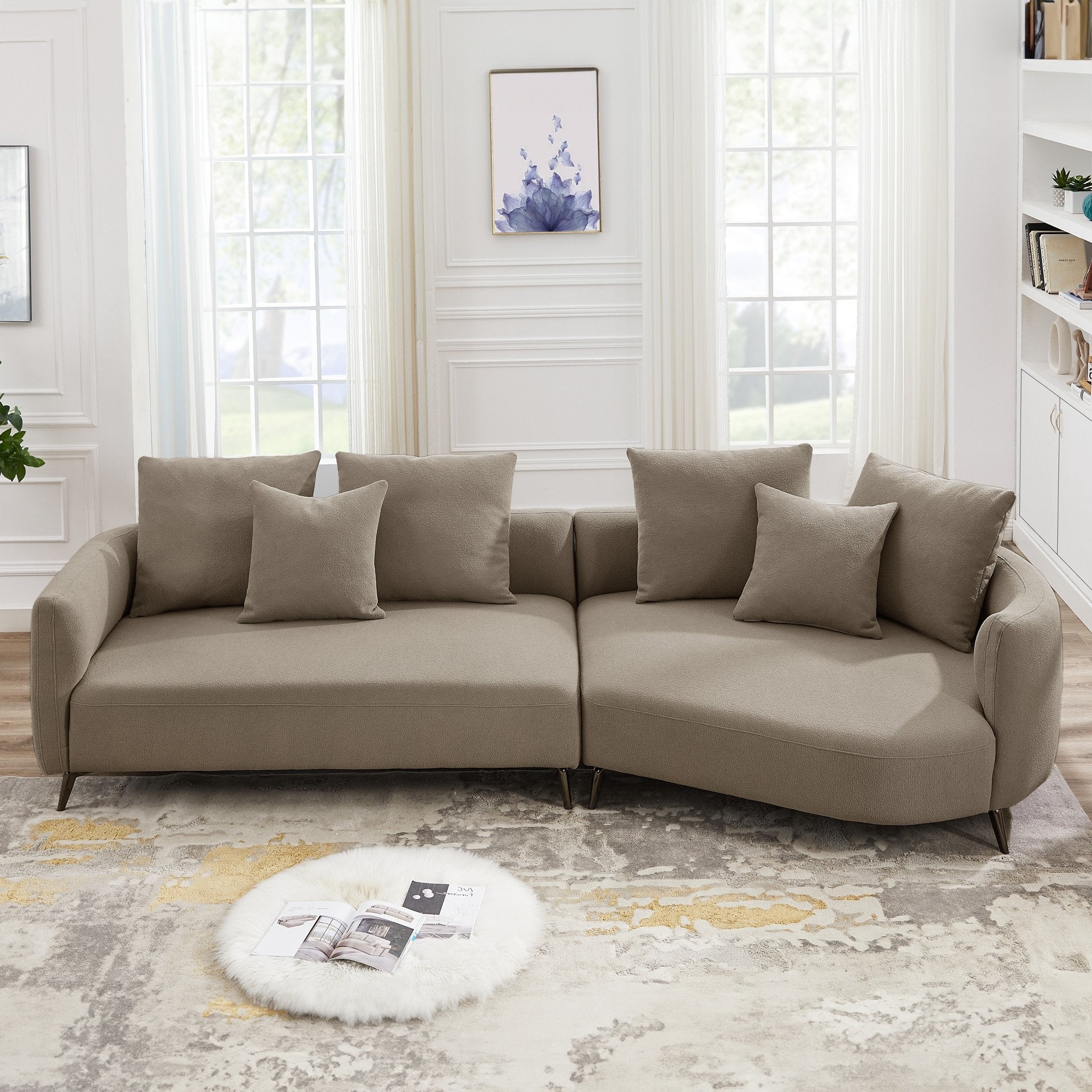 Lusia Boucle Sectional Sofa Mocha Right - MidinMod