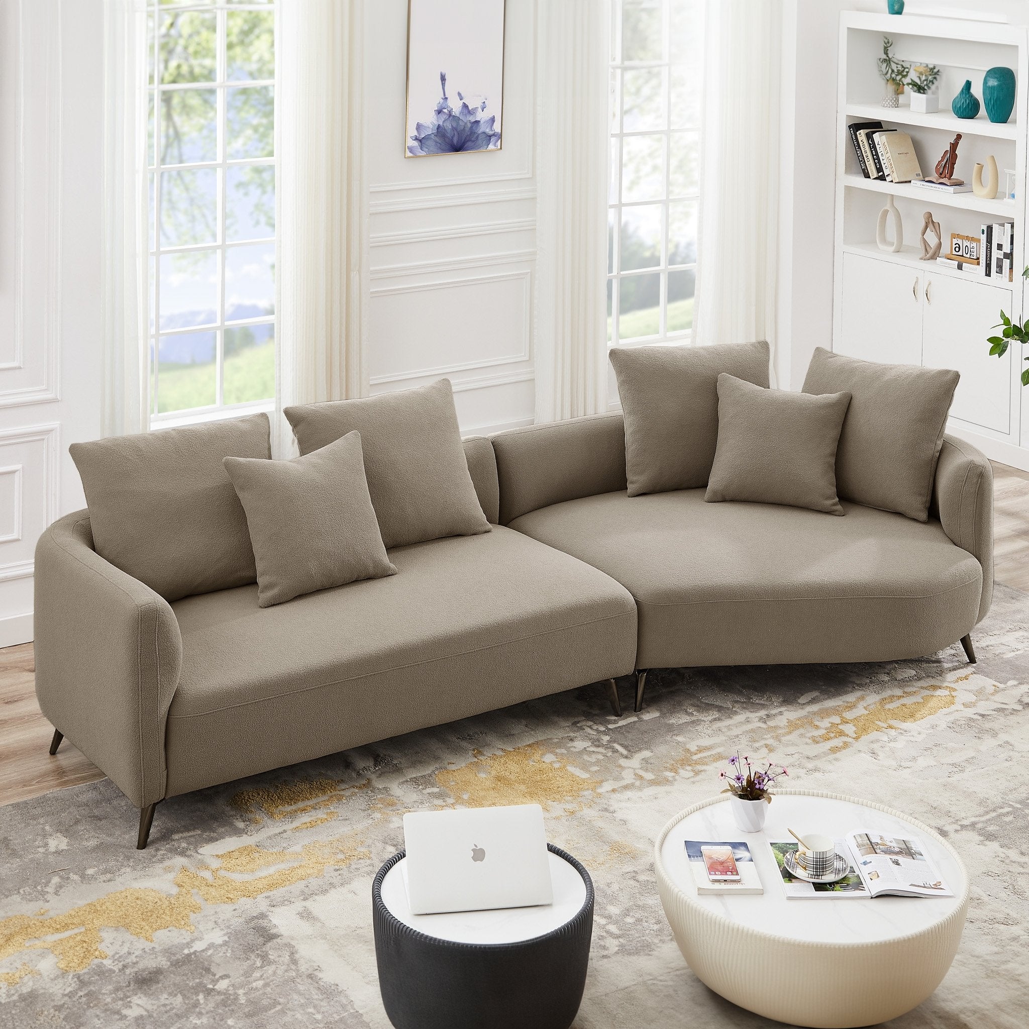 Lusia Boucle Sectional Sofa Mocha Right - MidinMod
