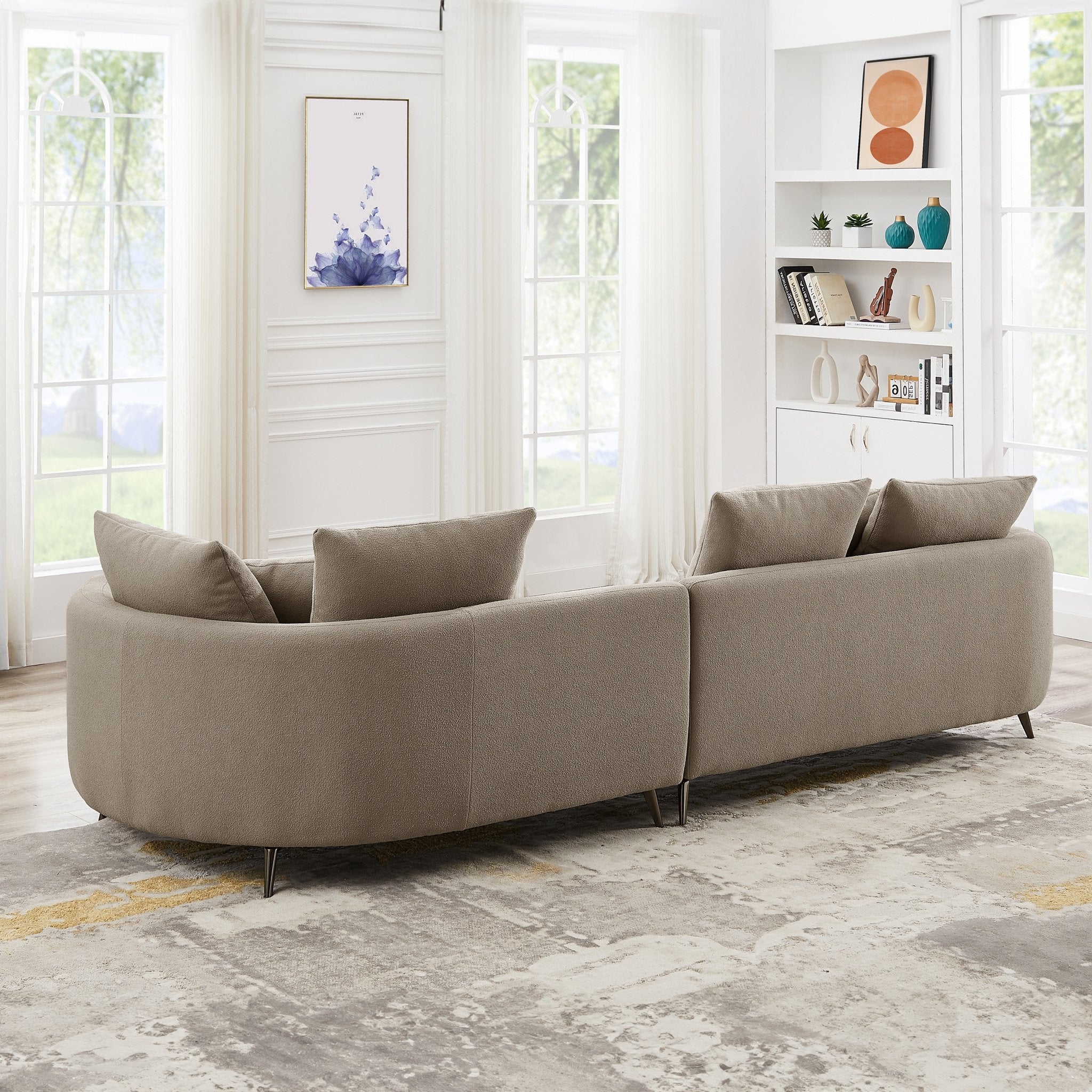 Lusia Boucle Sectional Sofa Mocha Right - MidinMod