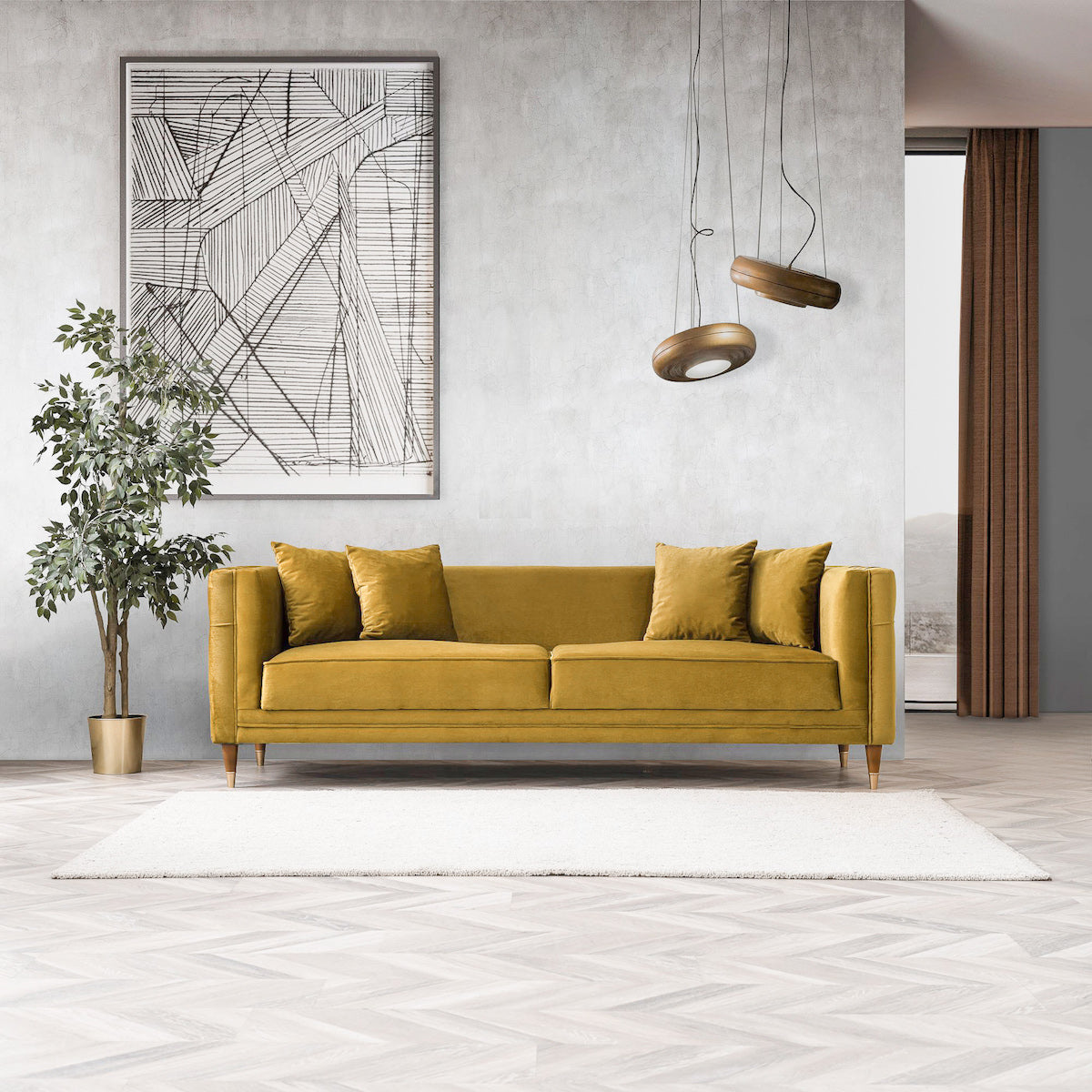 Mara Yellow Mustard Velvet Sofa - MidinMod