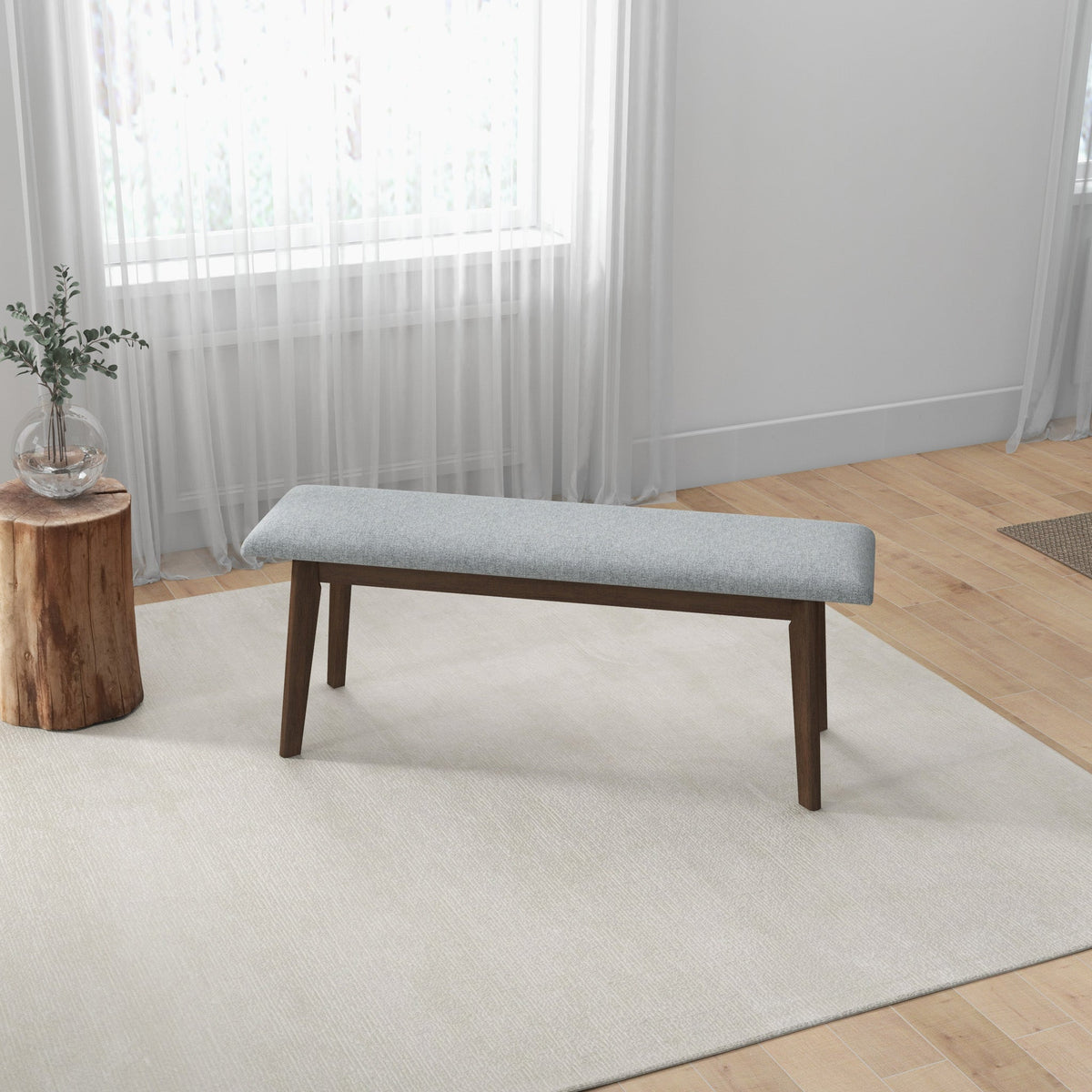 Abbott 47-Inch Mid-Century Modern Grey Fabric Upholstered Bench | MidinMod