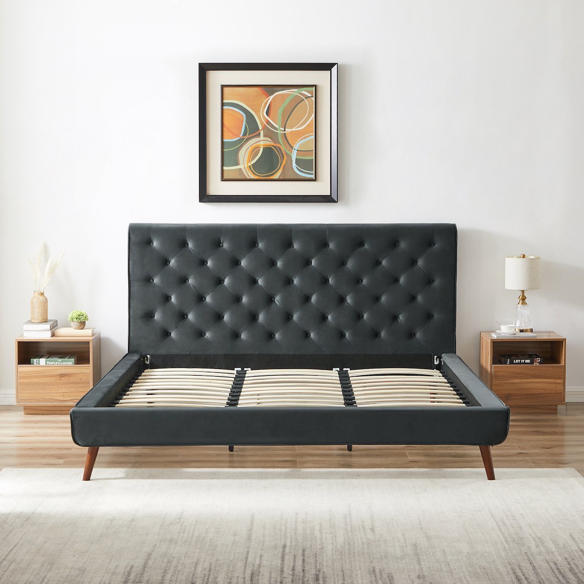 Ashley King Dark Gray Velvet Platform Bed - MidinMod