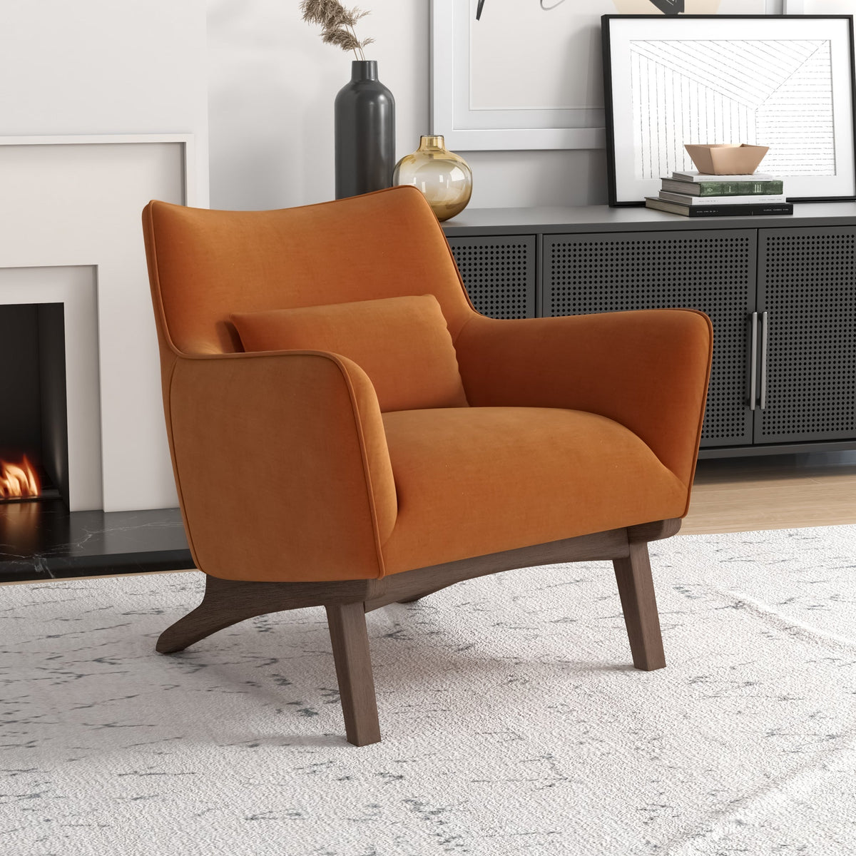 Casper Burnt Orange Velvet Lounge Chair - MidinMod