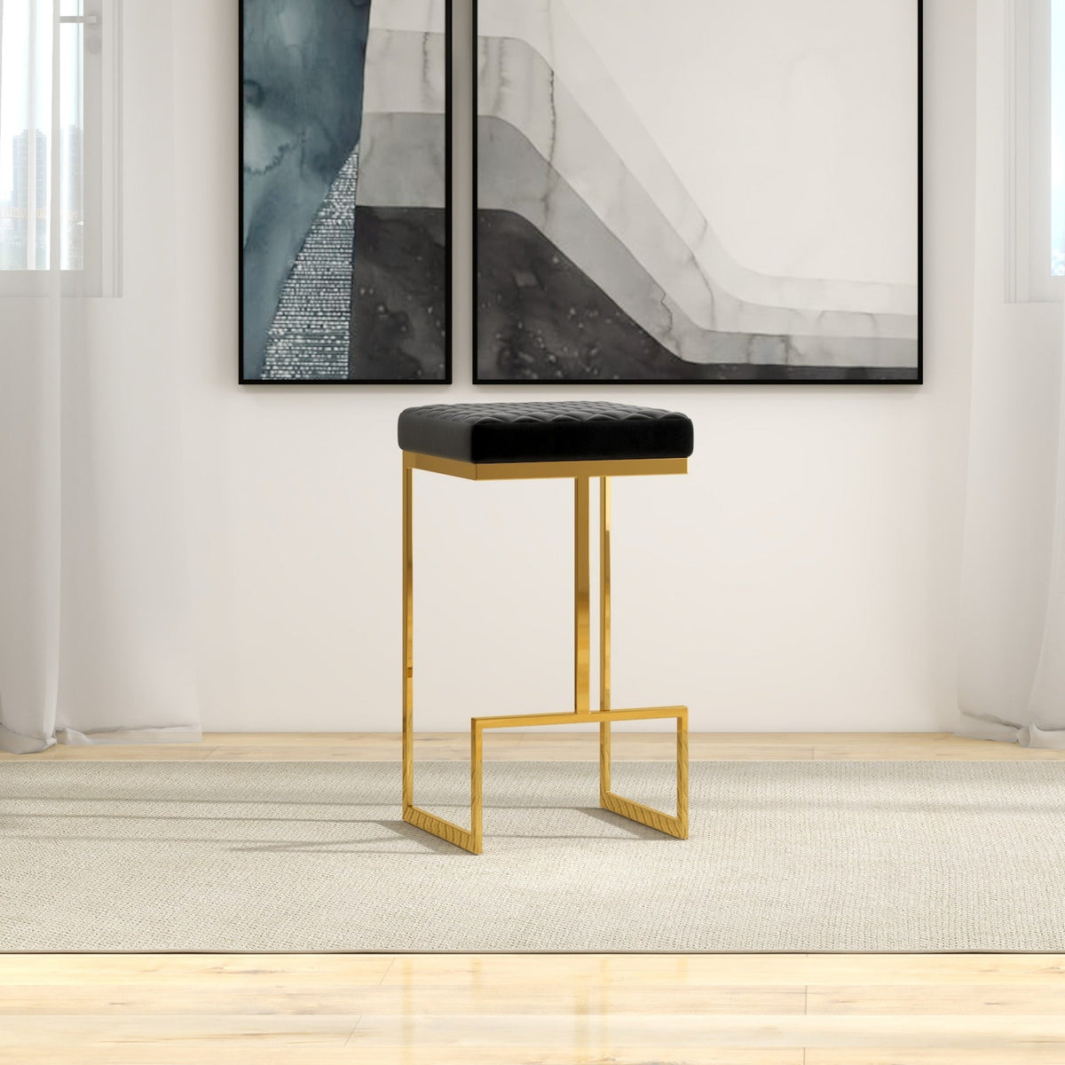 Felicia Black Velvet Bar Stool - MidinMod