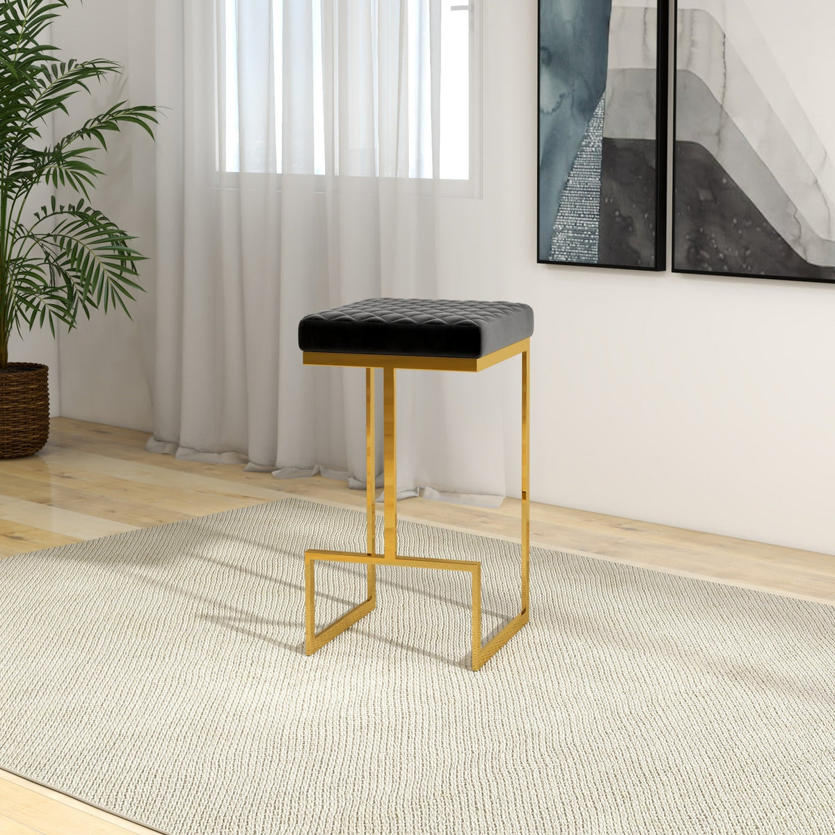 Felicia Black Velvet Bar Stool - MidinMod