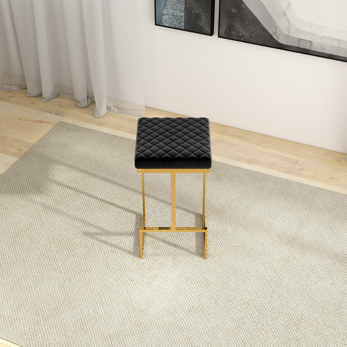 Felicia Black Velvet Bar Stool - MidinMod