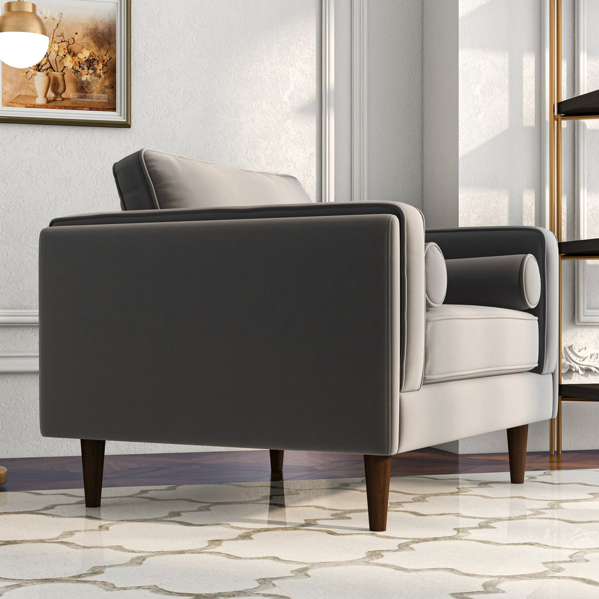Fordham Grey Velvet Mid-Century Modern Lounge Chair | MidinMod