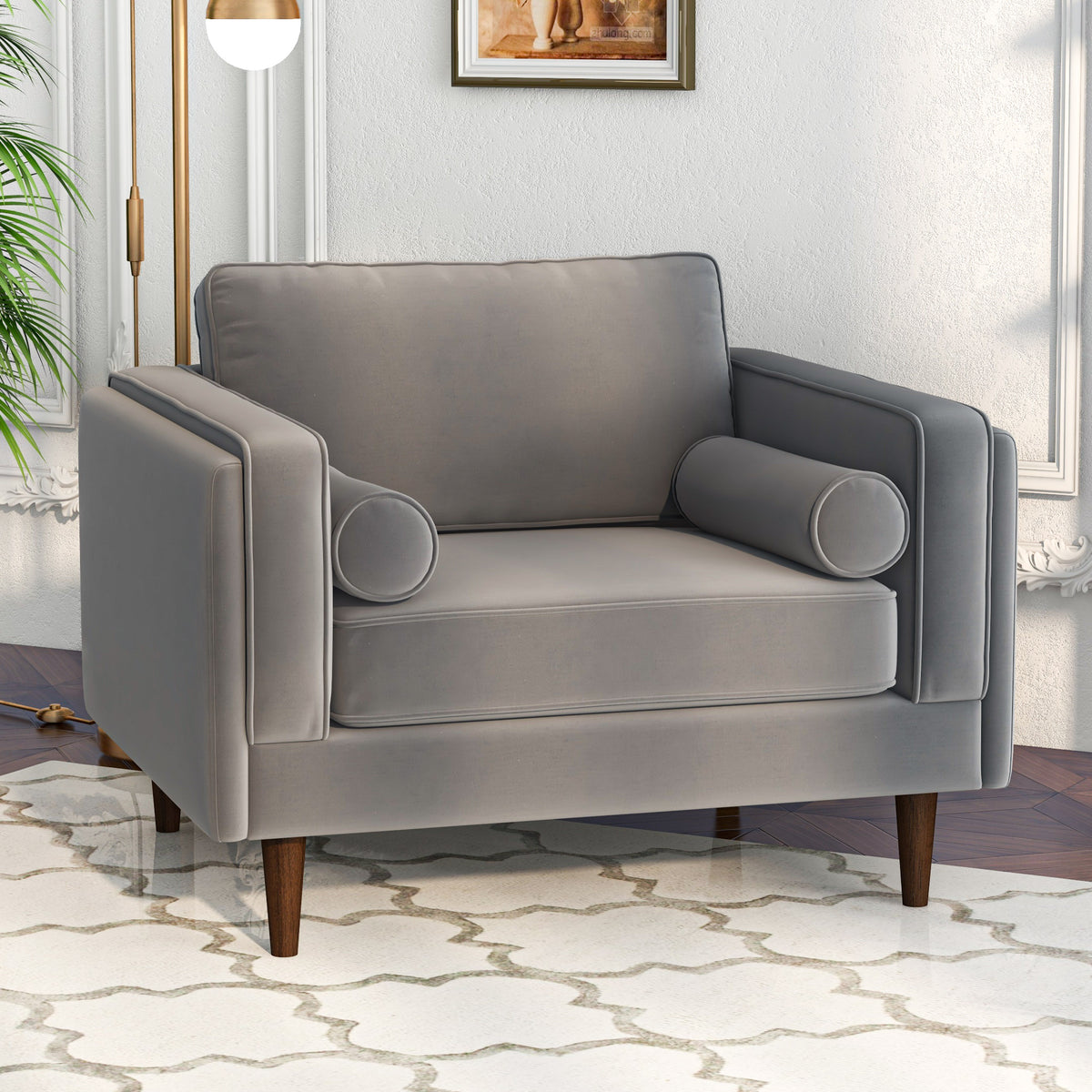 Fordham Grey Velvet Lounge Chair - MidinMod