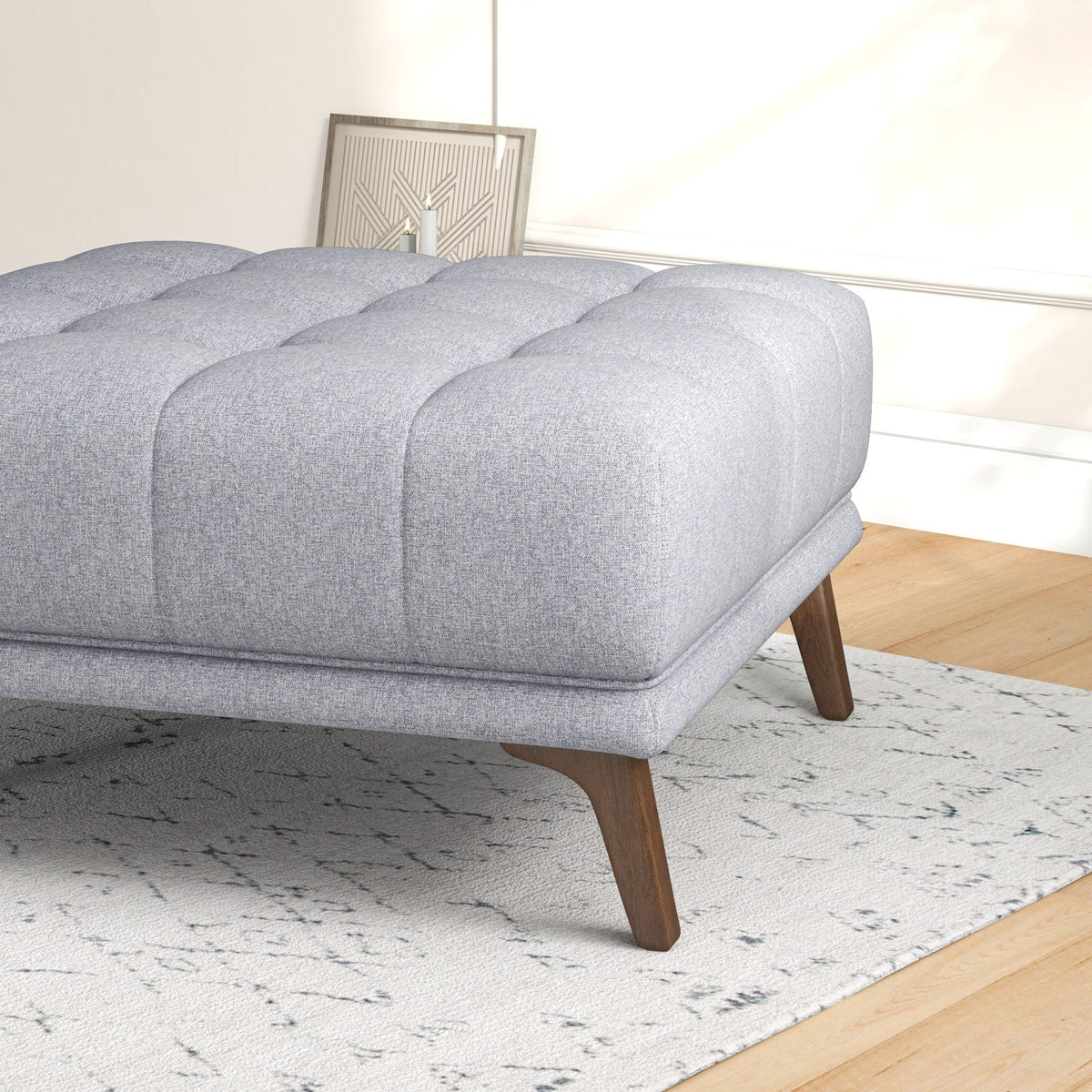 Kano Light Gray Fabric Ottoman with Walnut Wood Legs | MidinMod