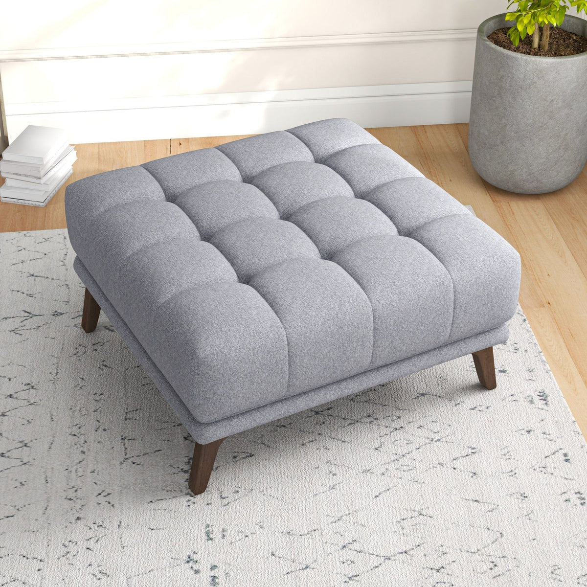Kano Light Gray Fabric Ottoman with Walnut Wood Legs | MidinMod