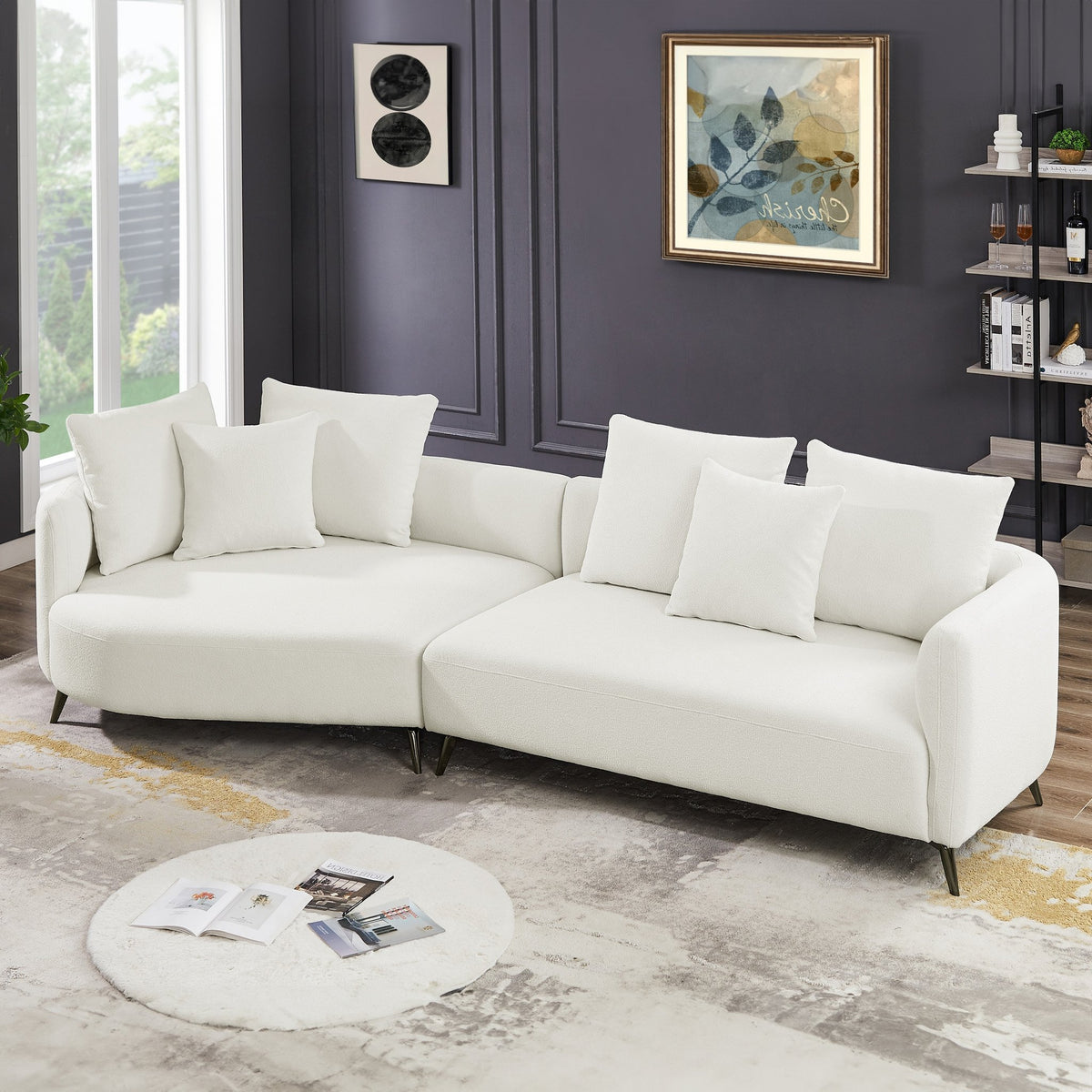 Lusia Ivory Boucle Sectional Sofa Left - MidinMod