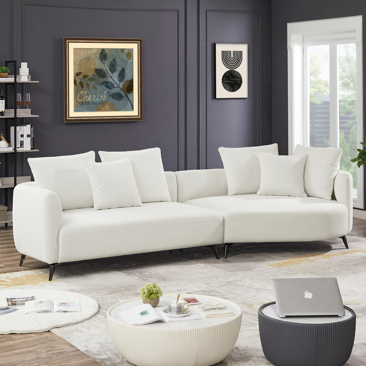 Lusia Ivory Boucle Sectional Sofa Right - MidinMod
