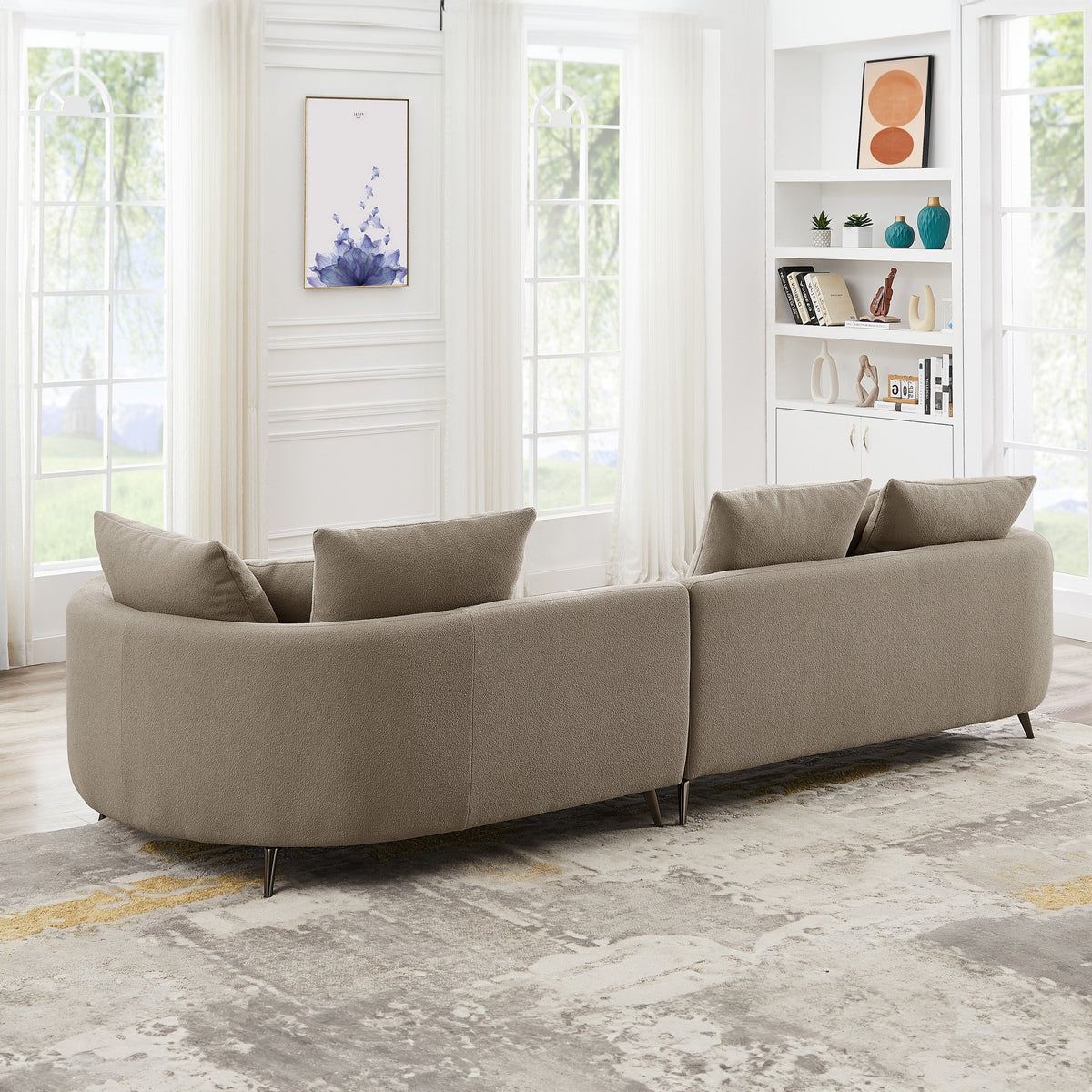 Lusia Boucle Sectional Sofa Mocha Right - MidinMod