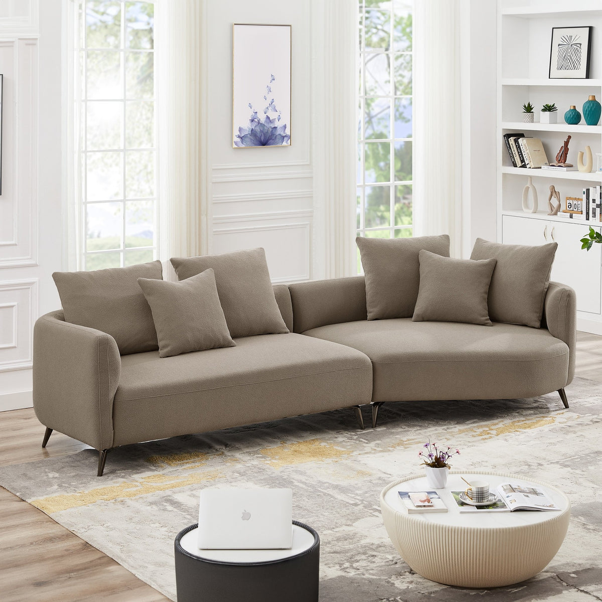 Lusia Boucle Sectional Sofa Mocha Right - MidinMod