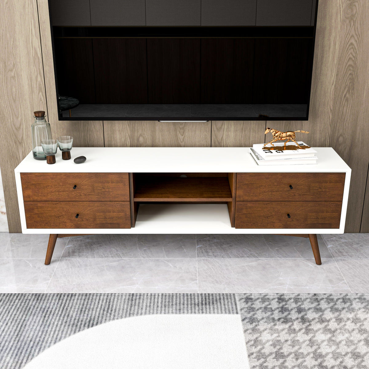 Noak Mid Century Modern Style White TV Stand - MidinMod