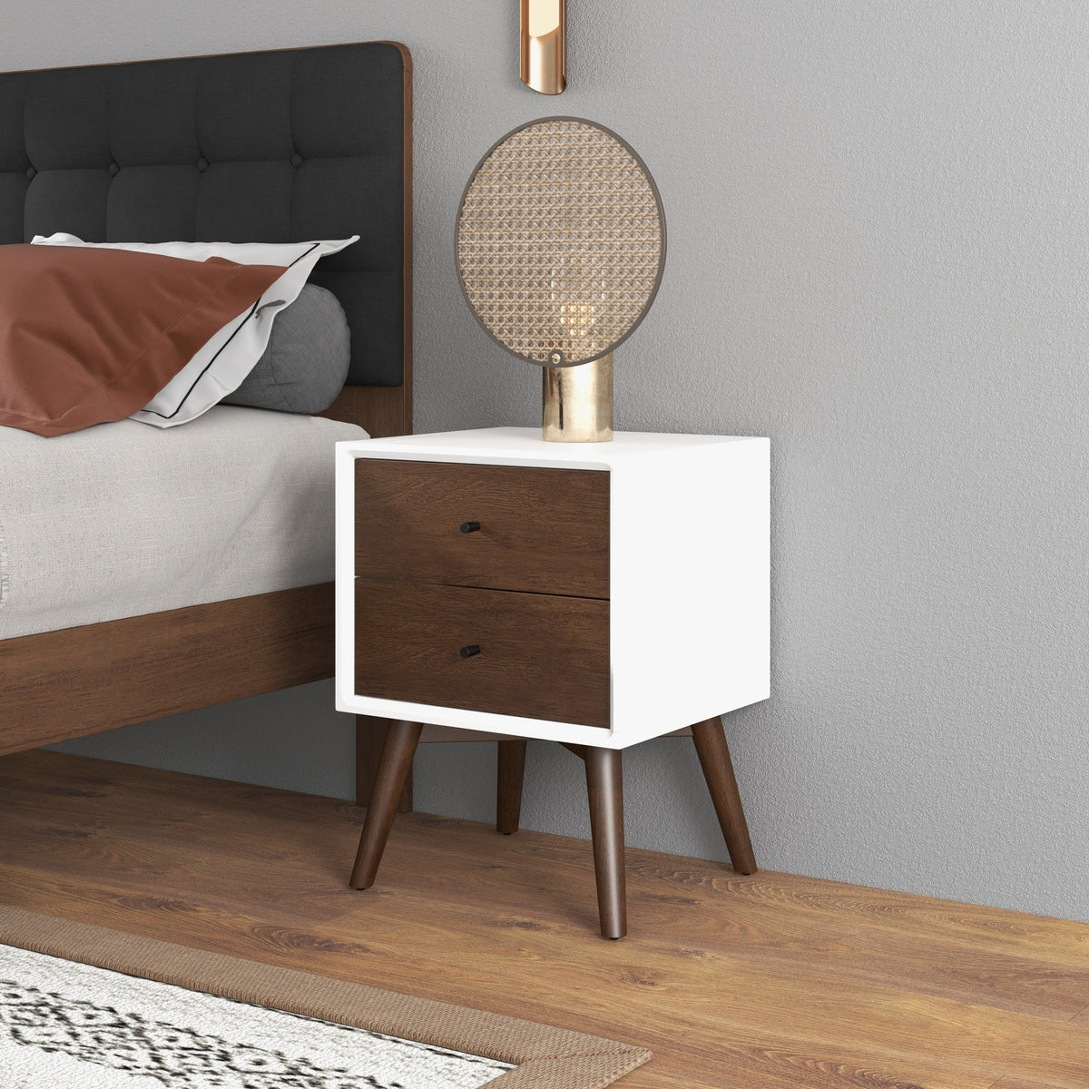 Noak White Walnut Mid Century Modern Style Night Stand - MidinMod