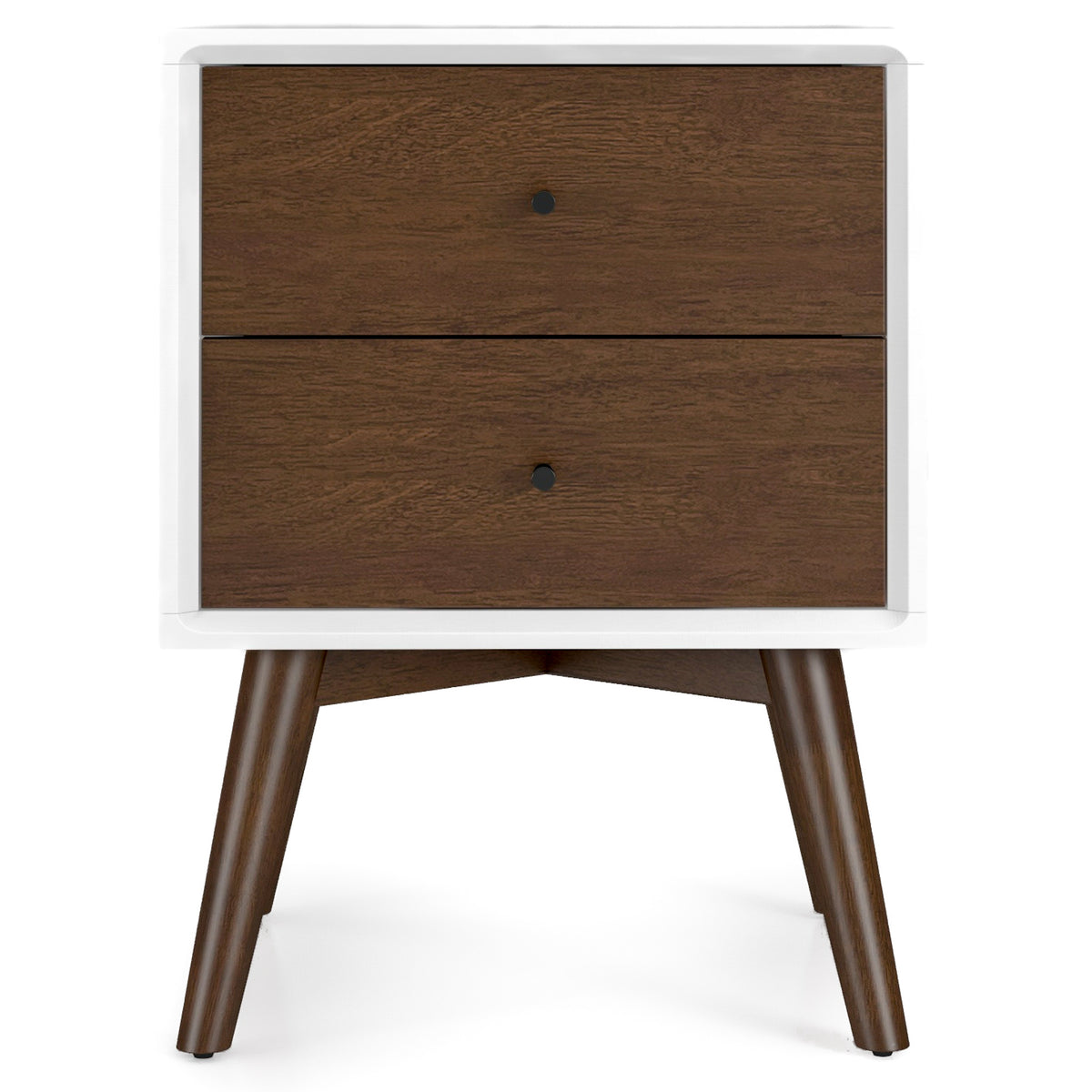 Noak White Walnut Mid Century Modern Style Night Stand - MidinMod