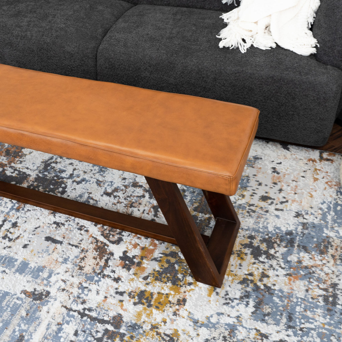 Pinrag Genuine Tan Leather Bench - MidinMod