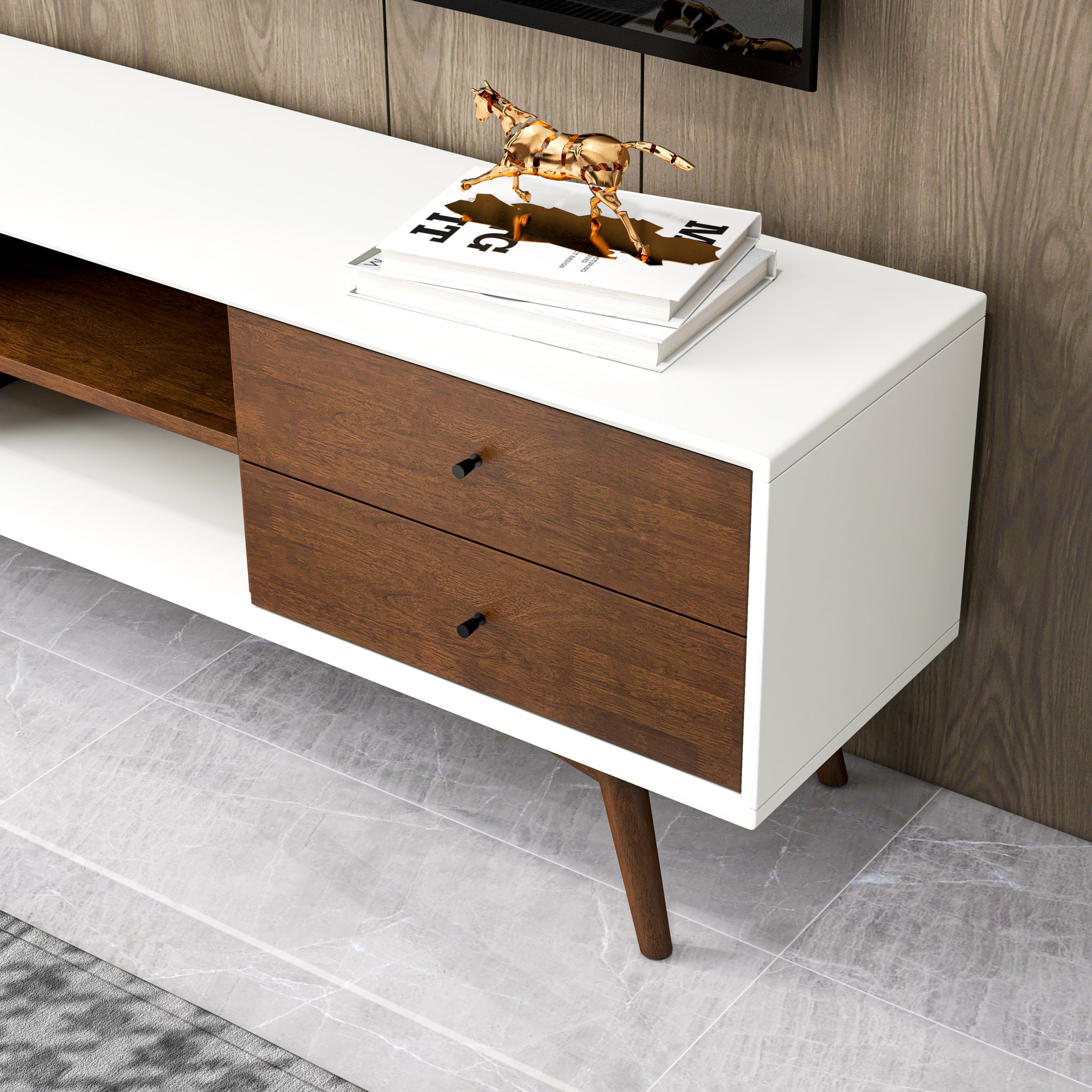 Noak Mid Century Modern Style White TV Stand - MidinMod