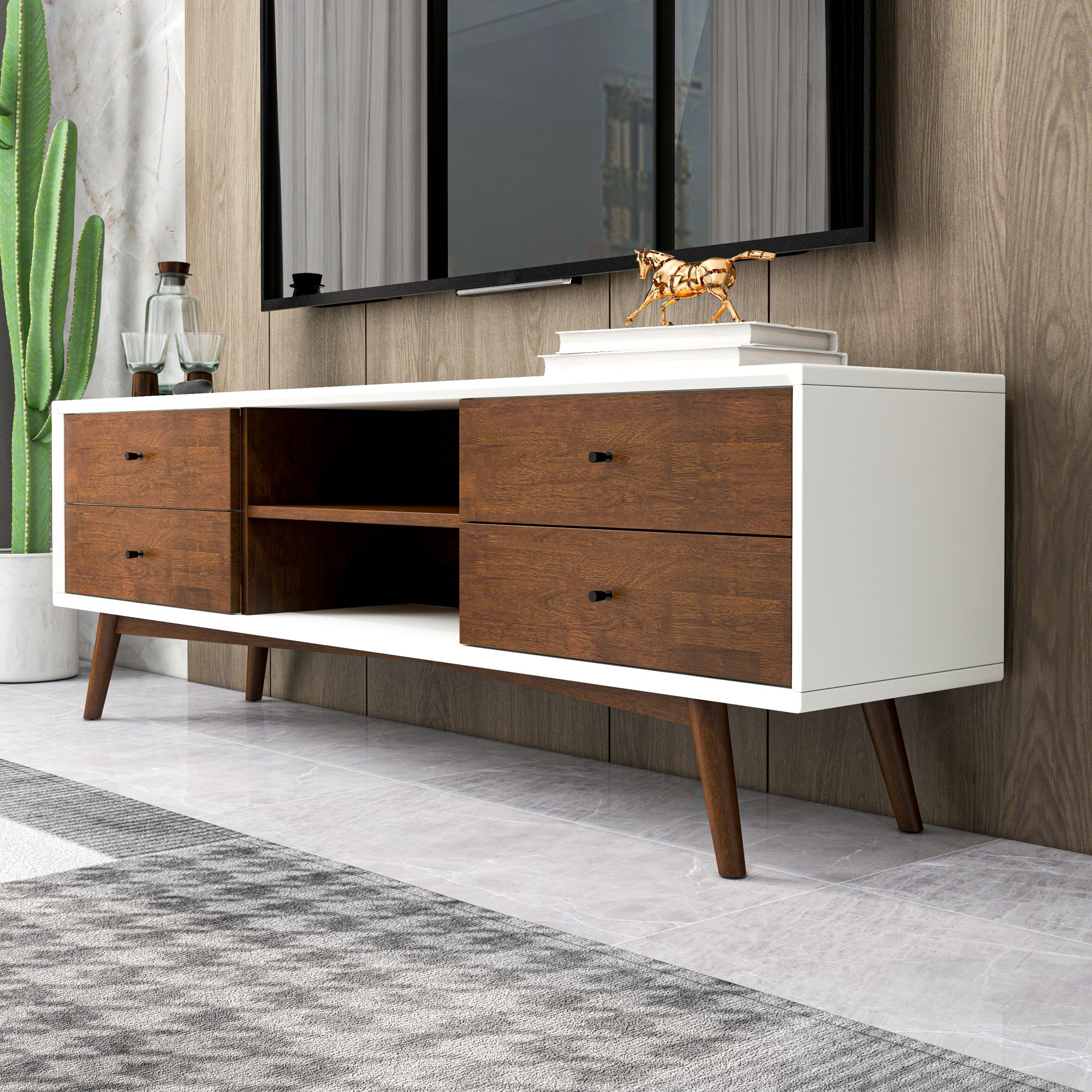 Noak Mid Century Modern Style White TV Stand - MidinMod
