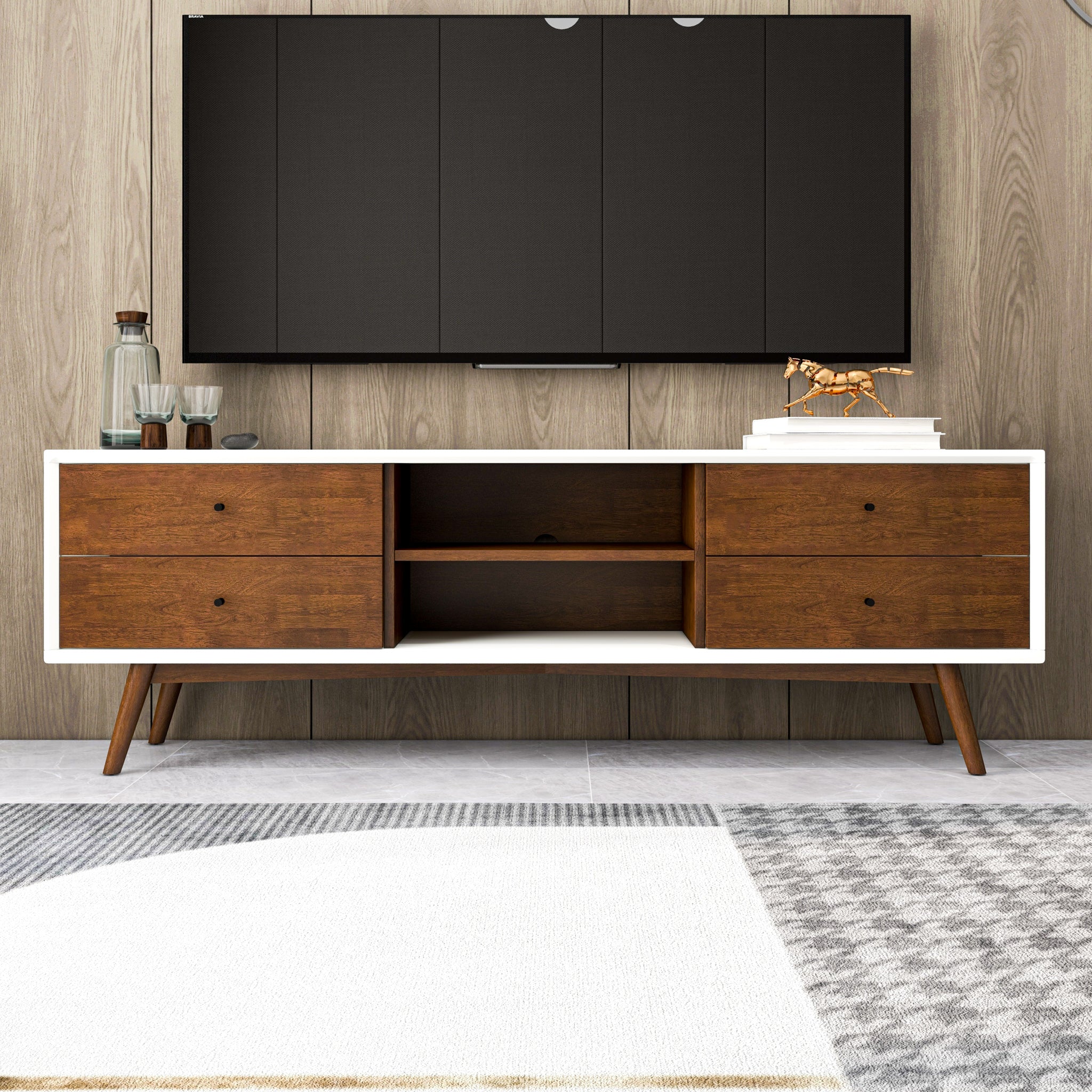 Noak Mid Century Modern Style White TV Stand - MidinMod