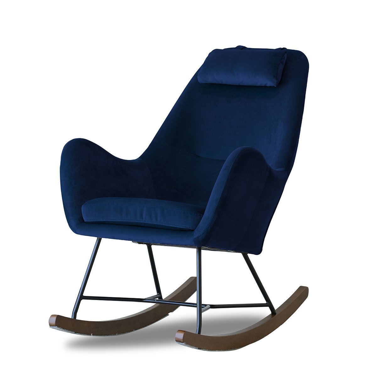 Rumi Blue Velvet Fabric Rocking Chair - MidinMod