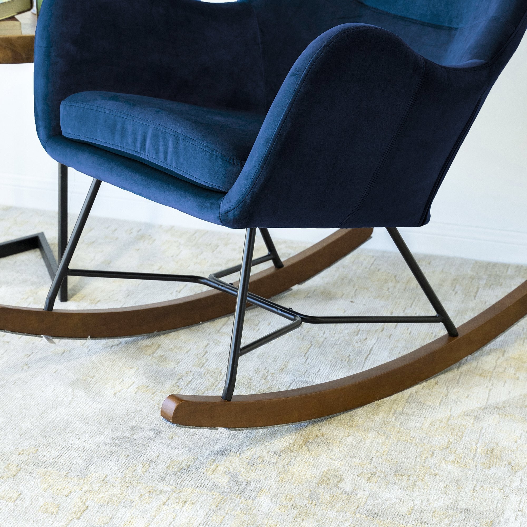 Rumi Blue Velvet Fabric Rocking Chair - MidinMod