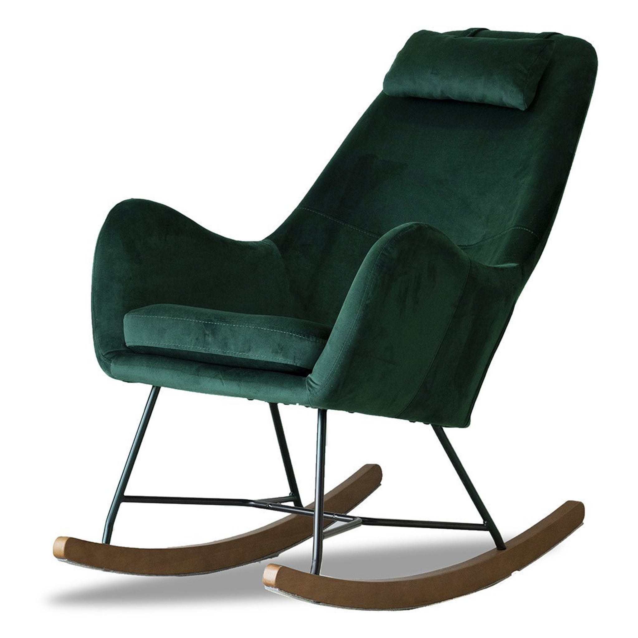 Rumi Green Velvet Fabric Rocking Chair - MidinMod