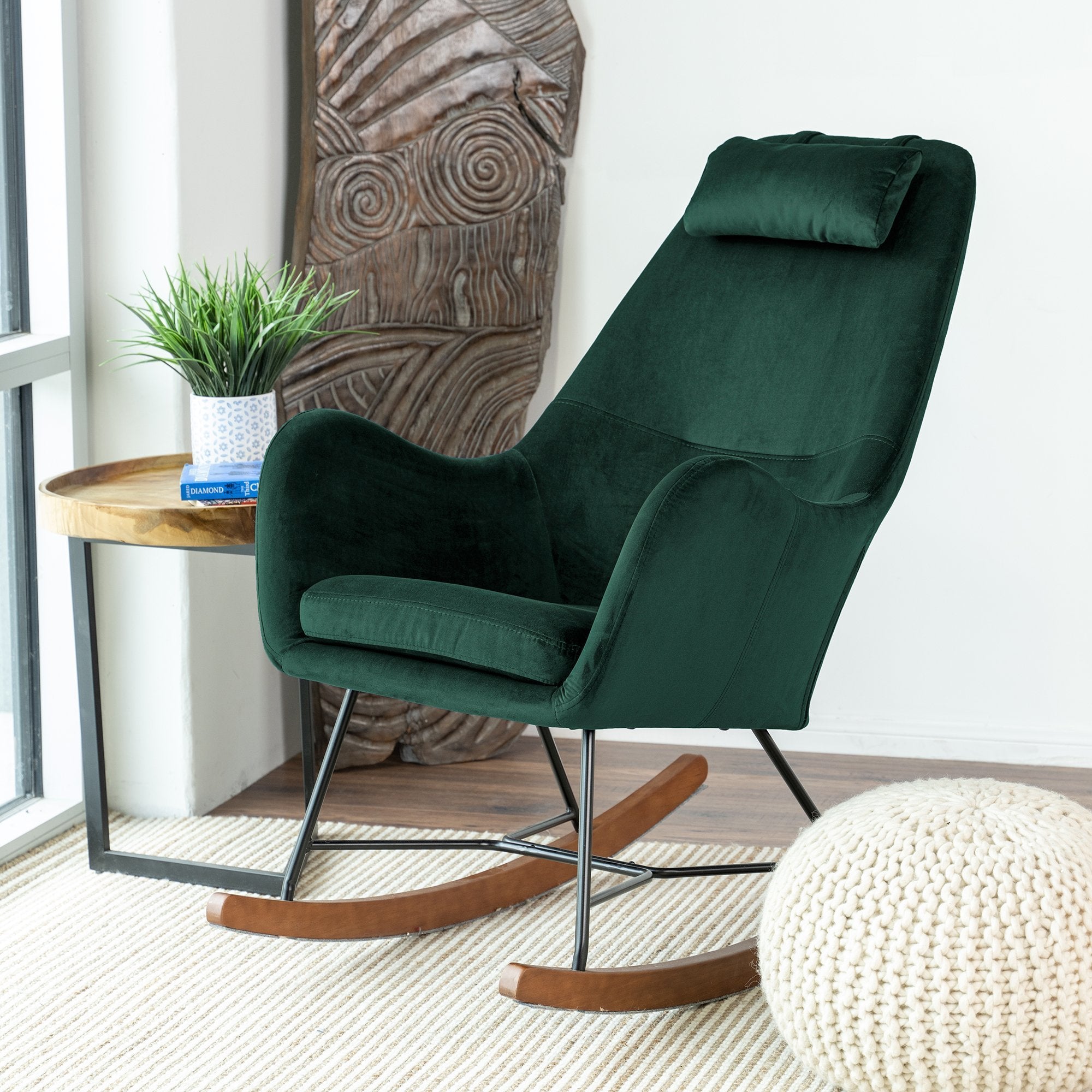 Rumi Green Velvet Fabric Rocking Chair - MidinMod