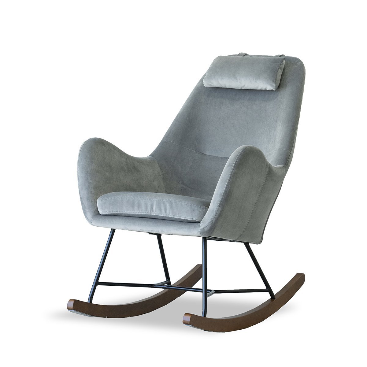 Rumi Gray Velvet Fabric Rocking Chair - MidinMod