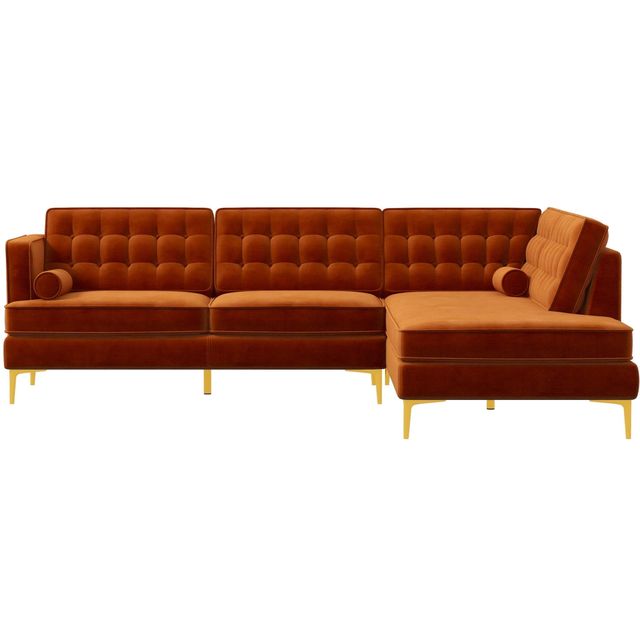 Caleb Burnt Orange Velvet Sectional Sofa Right Facing Chaise - MidinMod