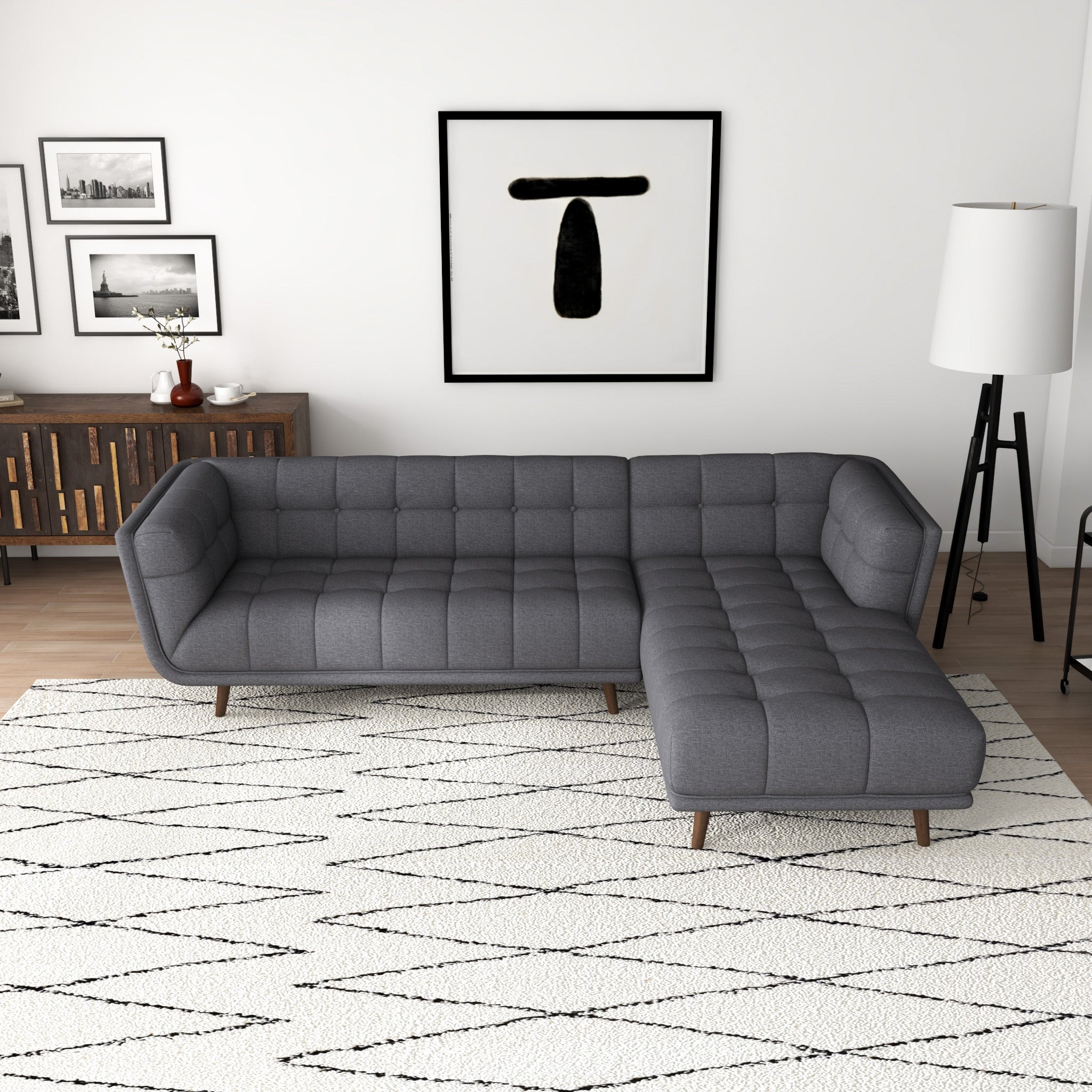 Kano Dark Gray Sectional Sofa Right Facing Chaise - MidinMod