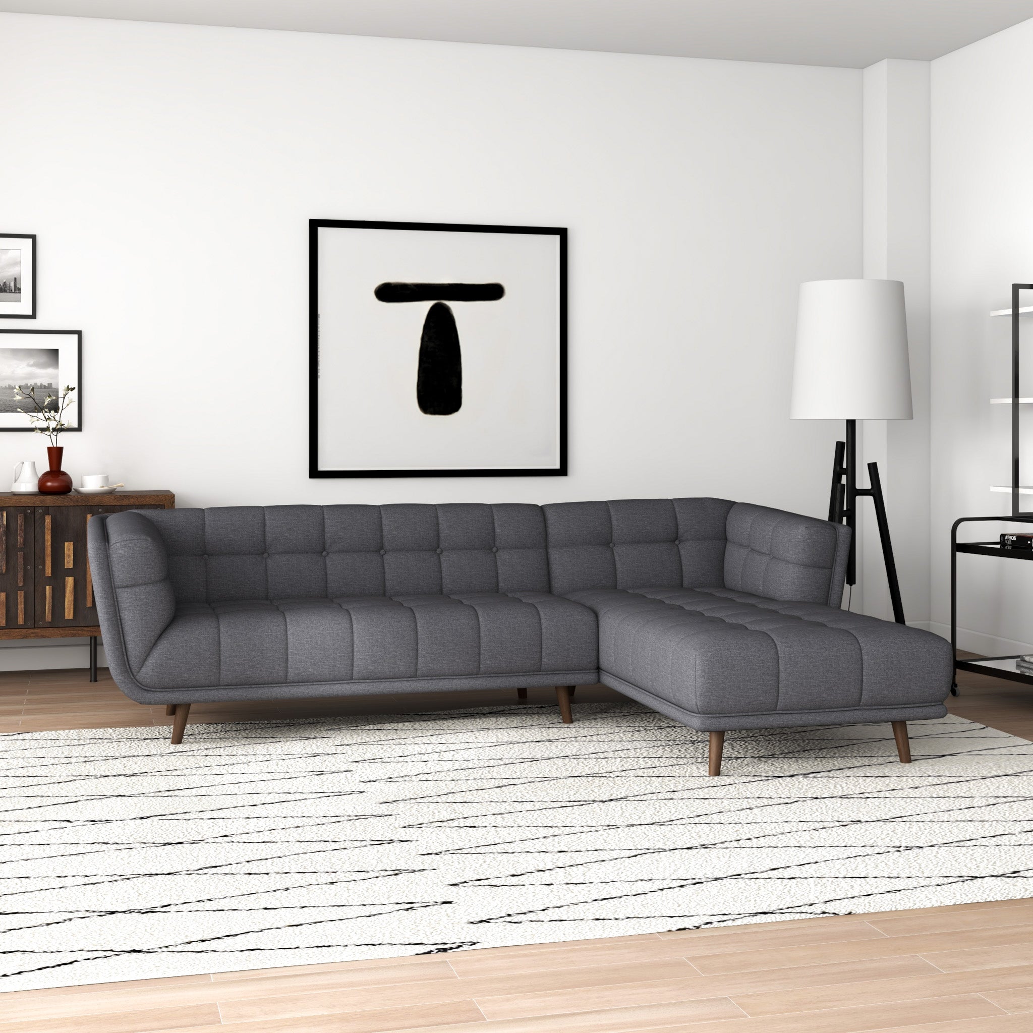 Kano Dark Gray Sectional Sofa Right Facing Chaise - MidinMod
