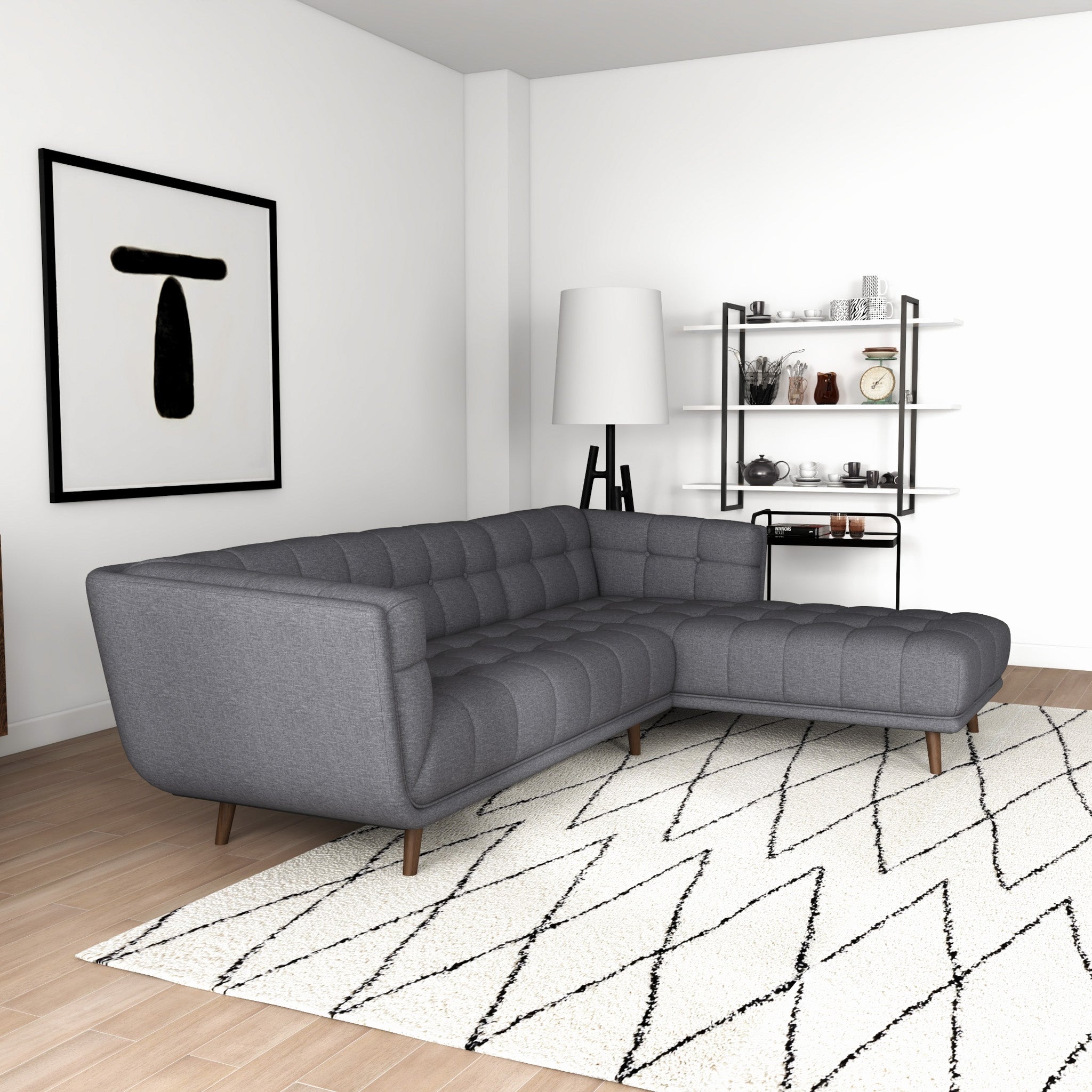 Kano Dark Gray Sectional Sofa Right Facing Chaise - MidinMod