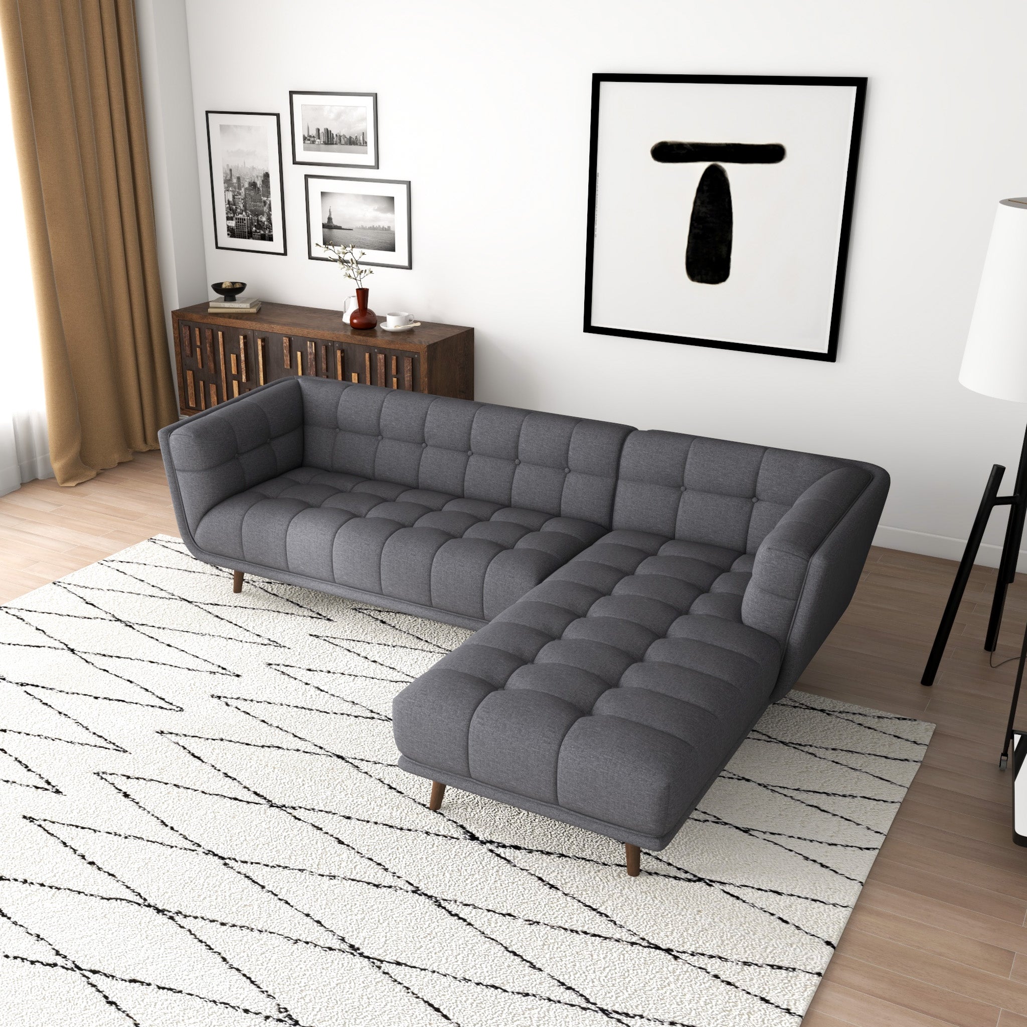 Kano Dark Gray Sectional Sofa Right Facing Chaise - MidinMod