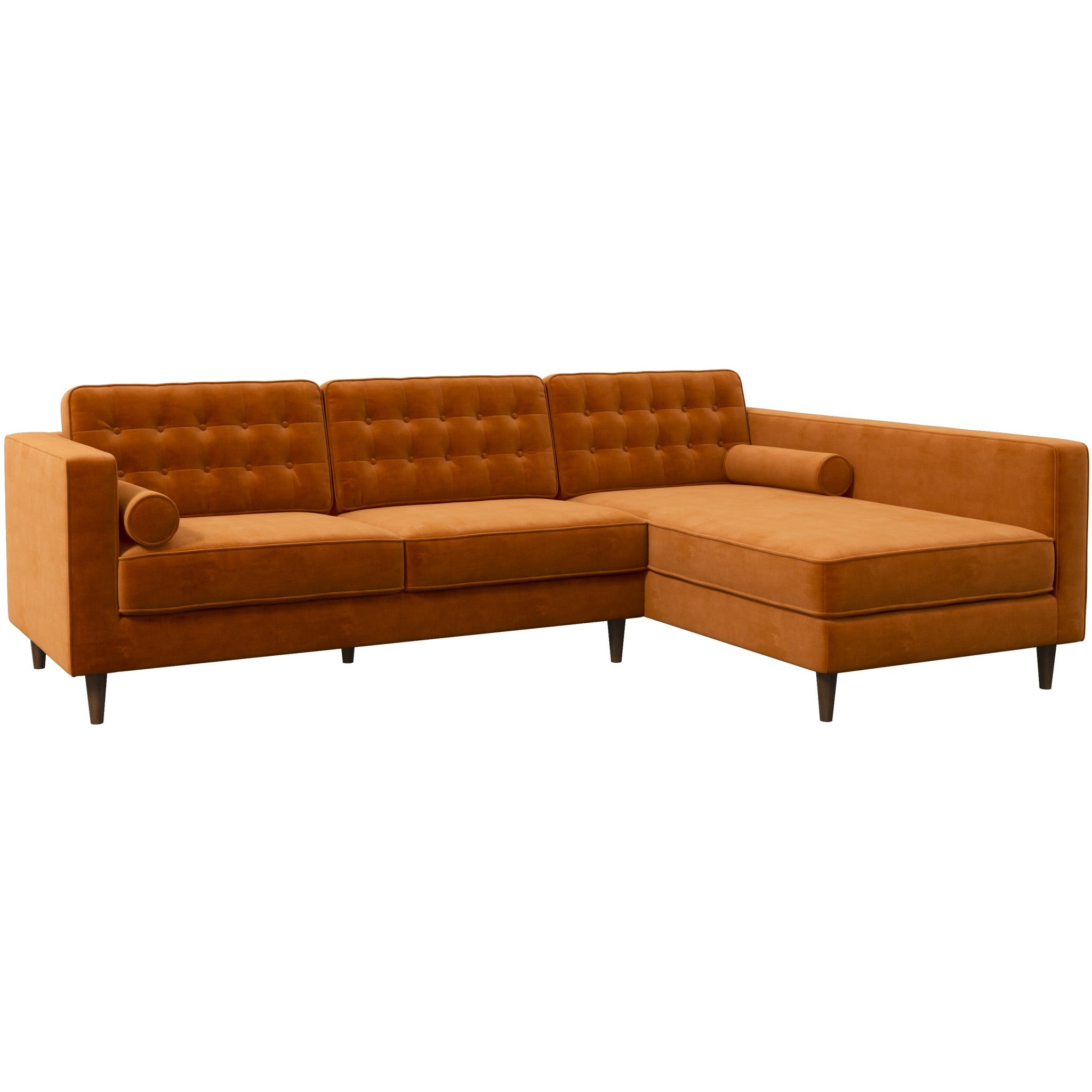 Olson Sectional Sofa Burnt Orange Velvet Right Chaise - MidinMod