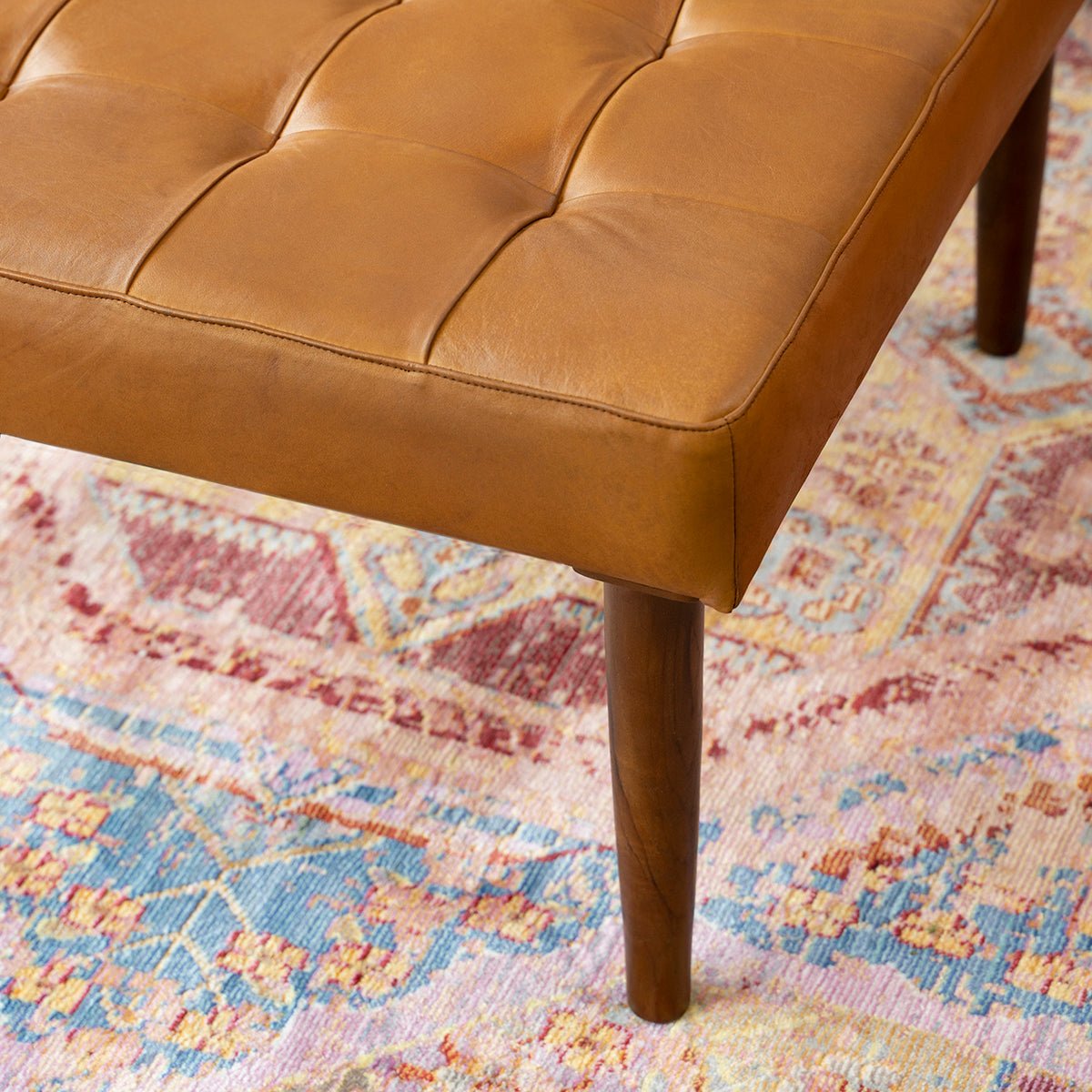 Katy Antique Tan Leather Ottoman w/o Buttons - MidinMod