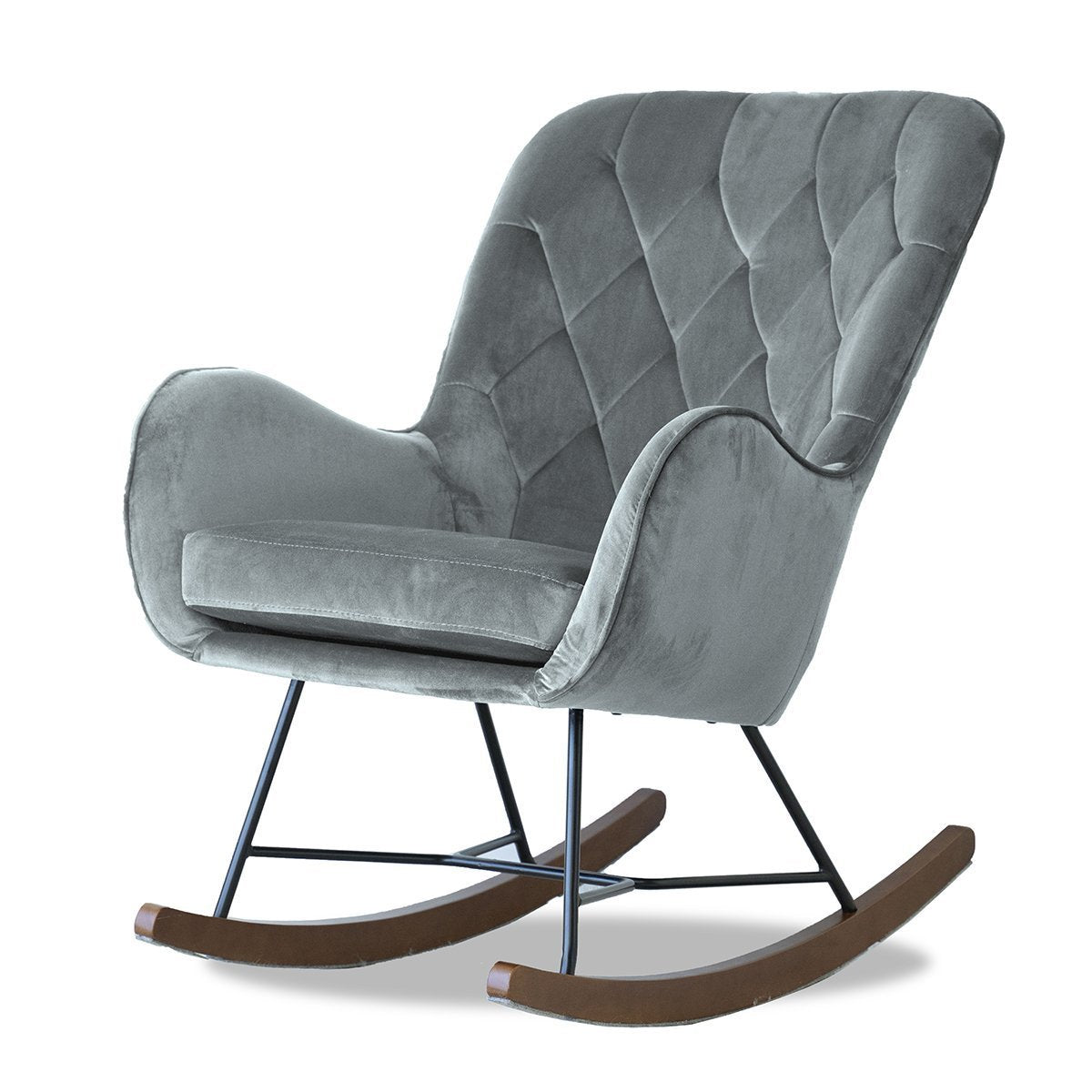 Sahara Gray Velvet Fabric Rocking Chair - MidinMod