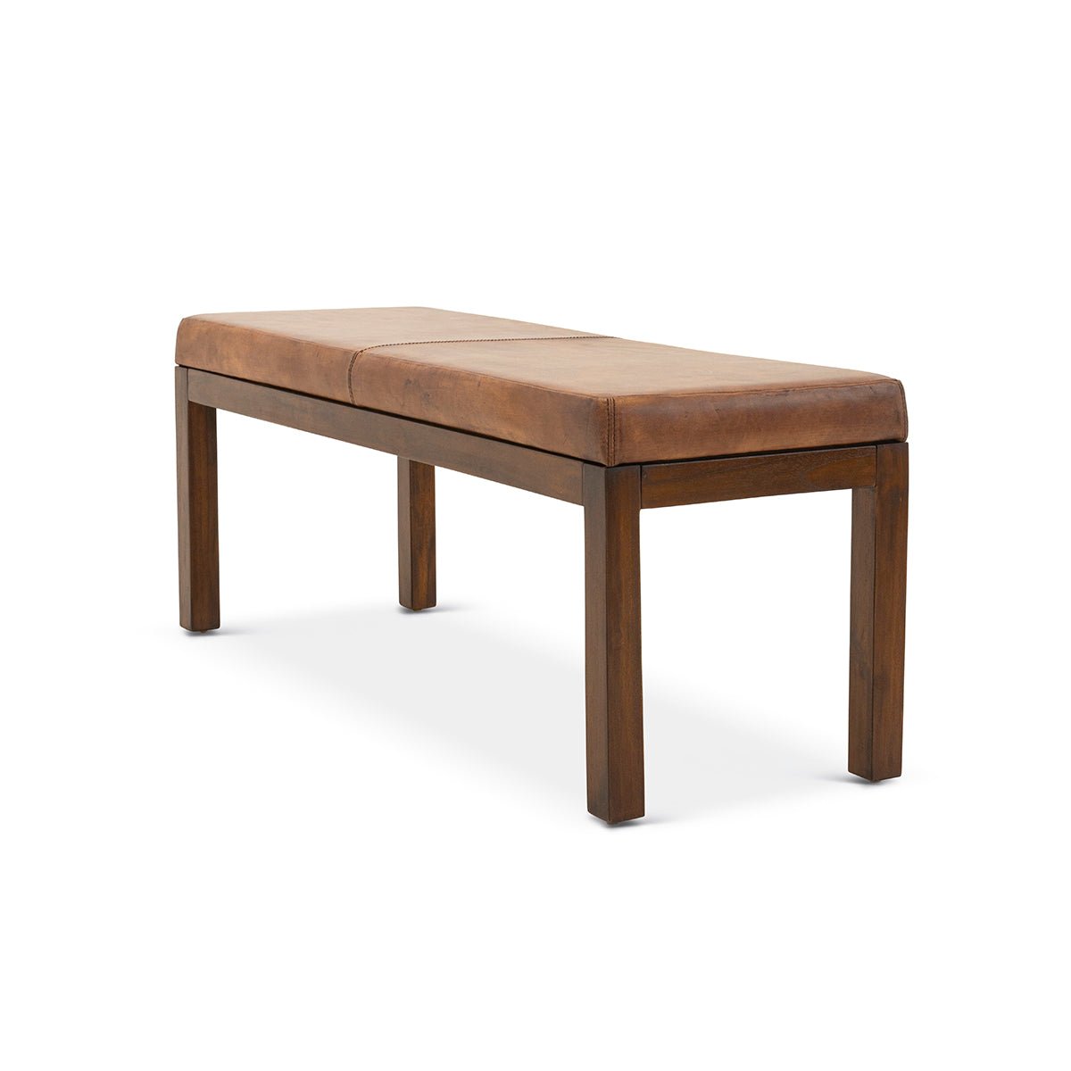 Kampa Antique Tan Leather Bench with Lines - MidinMod