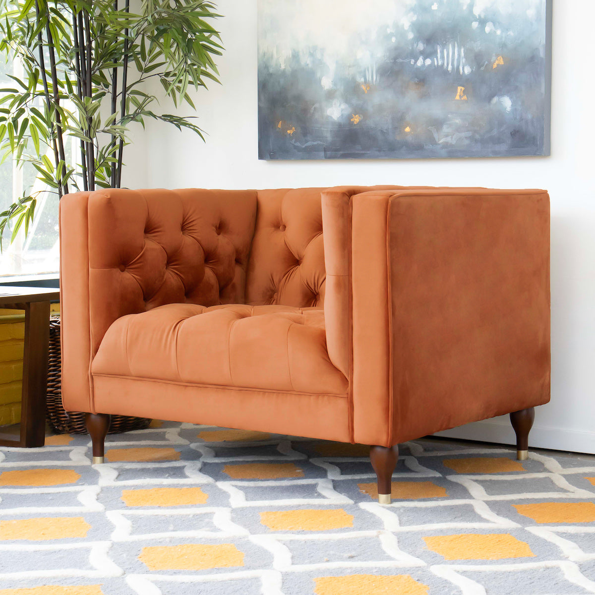 Houston Burnt Orange Velvet Armchair - MidinMod