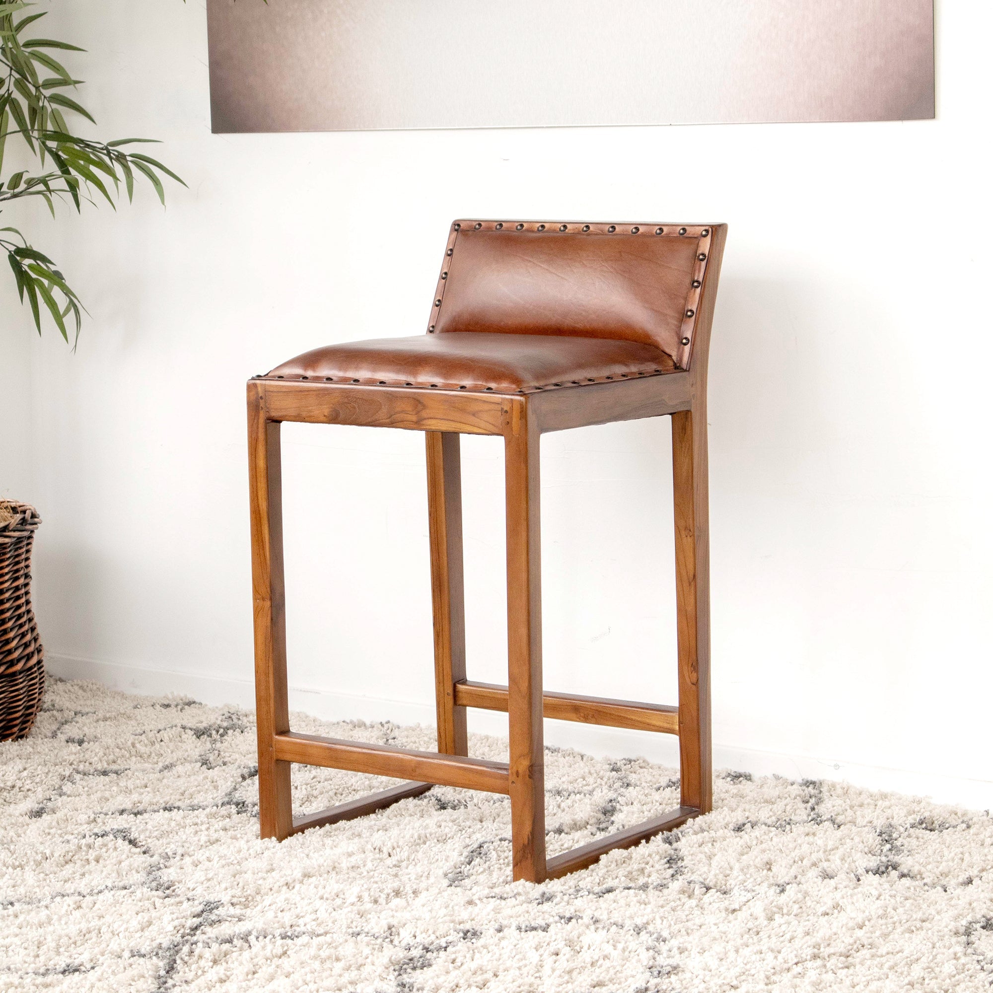 Ataya Genuine Leather Counter Stool (Tan) - MidinMod