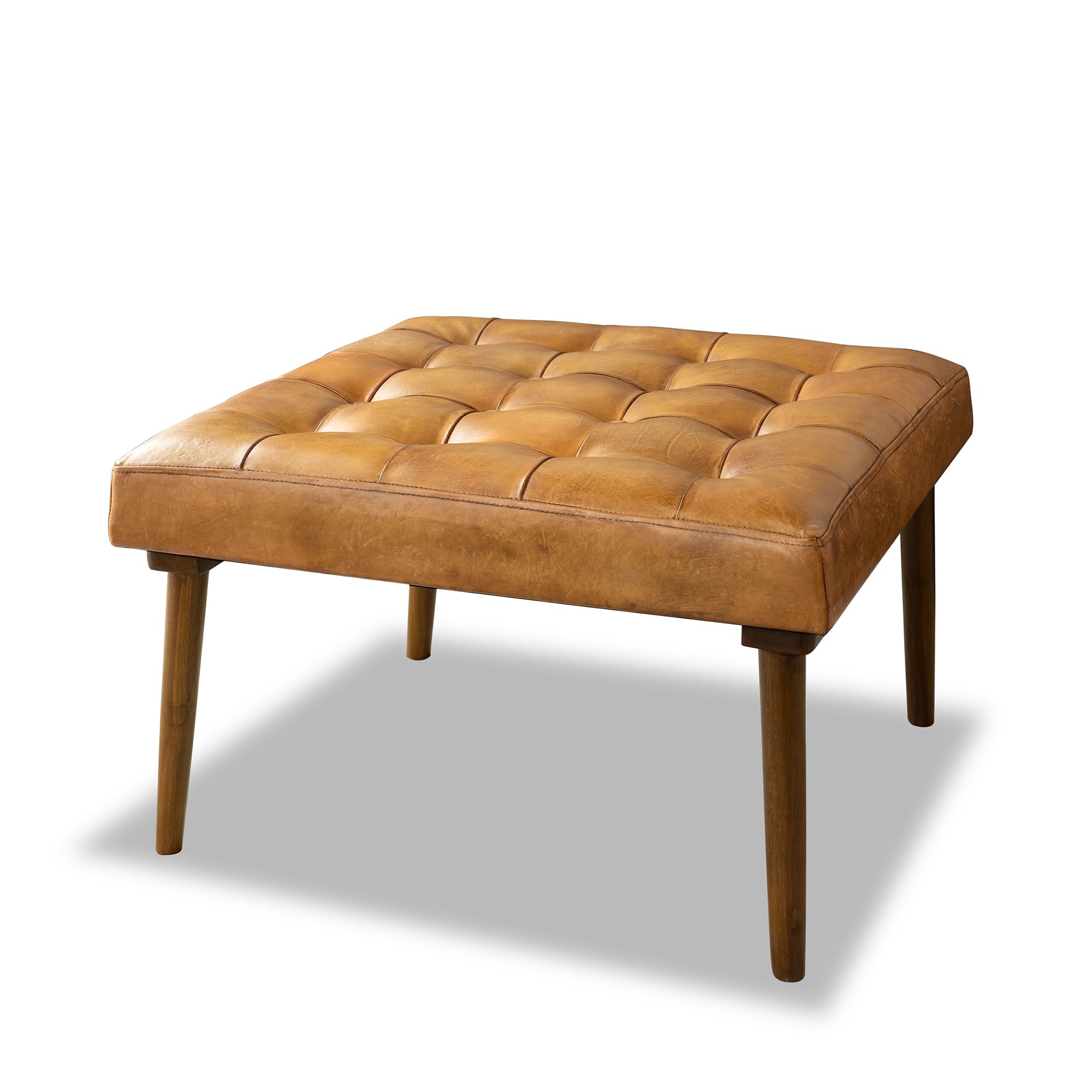 Katy Antique Tan Leather Ottoman w/o Buttons - MidinMod