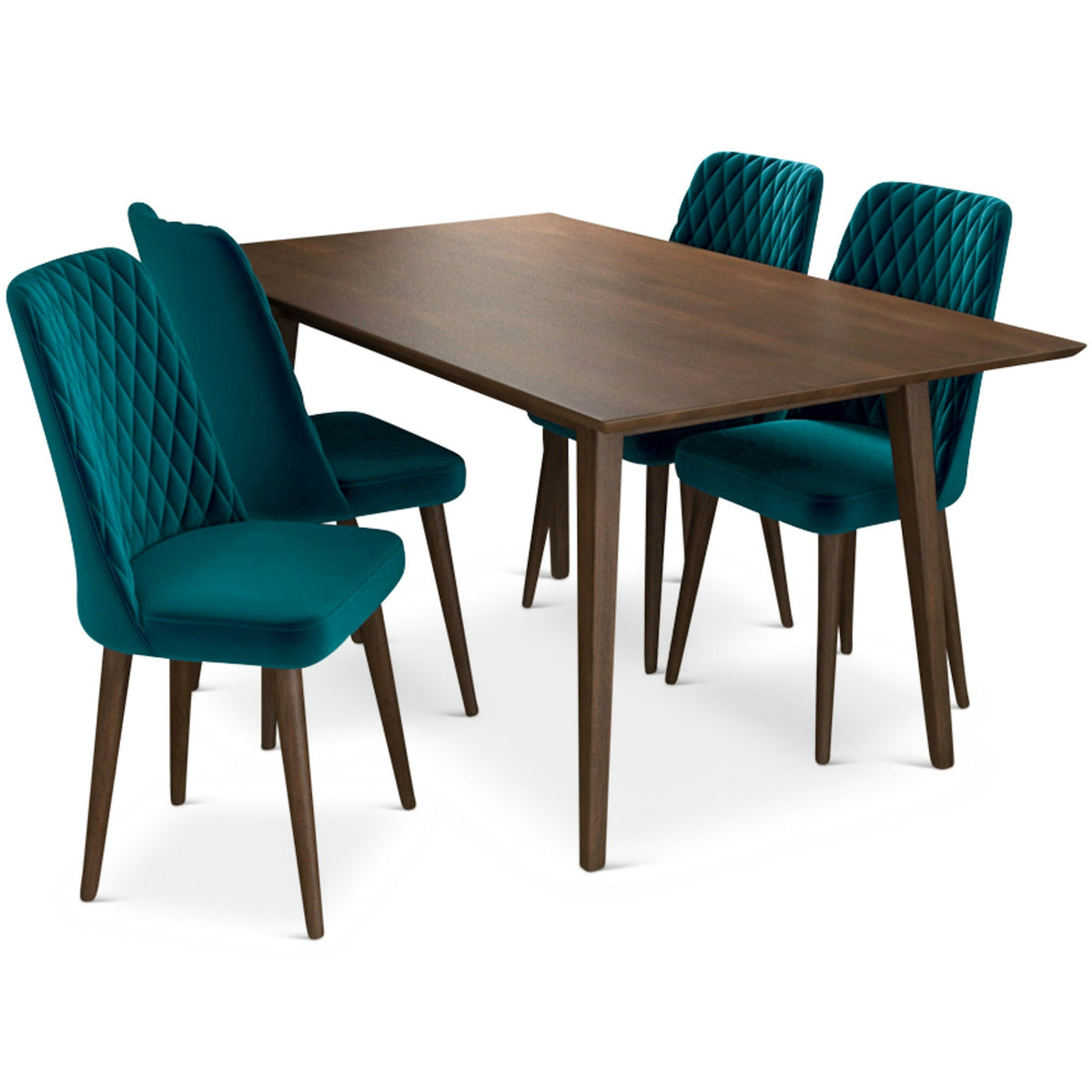 Adira Large Dining Set - 4 Evette Teal Velvet Chairs | MidinMod | TX | Best Furniture stores in Houston