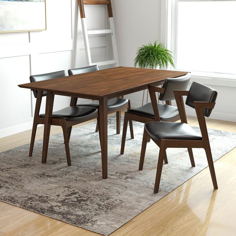 Adira Large Walnut Dining Set - 4 Ricco Black Leather Chairs | MidinMod | TX | Best Furniture stores in Houston