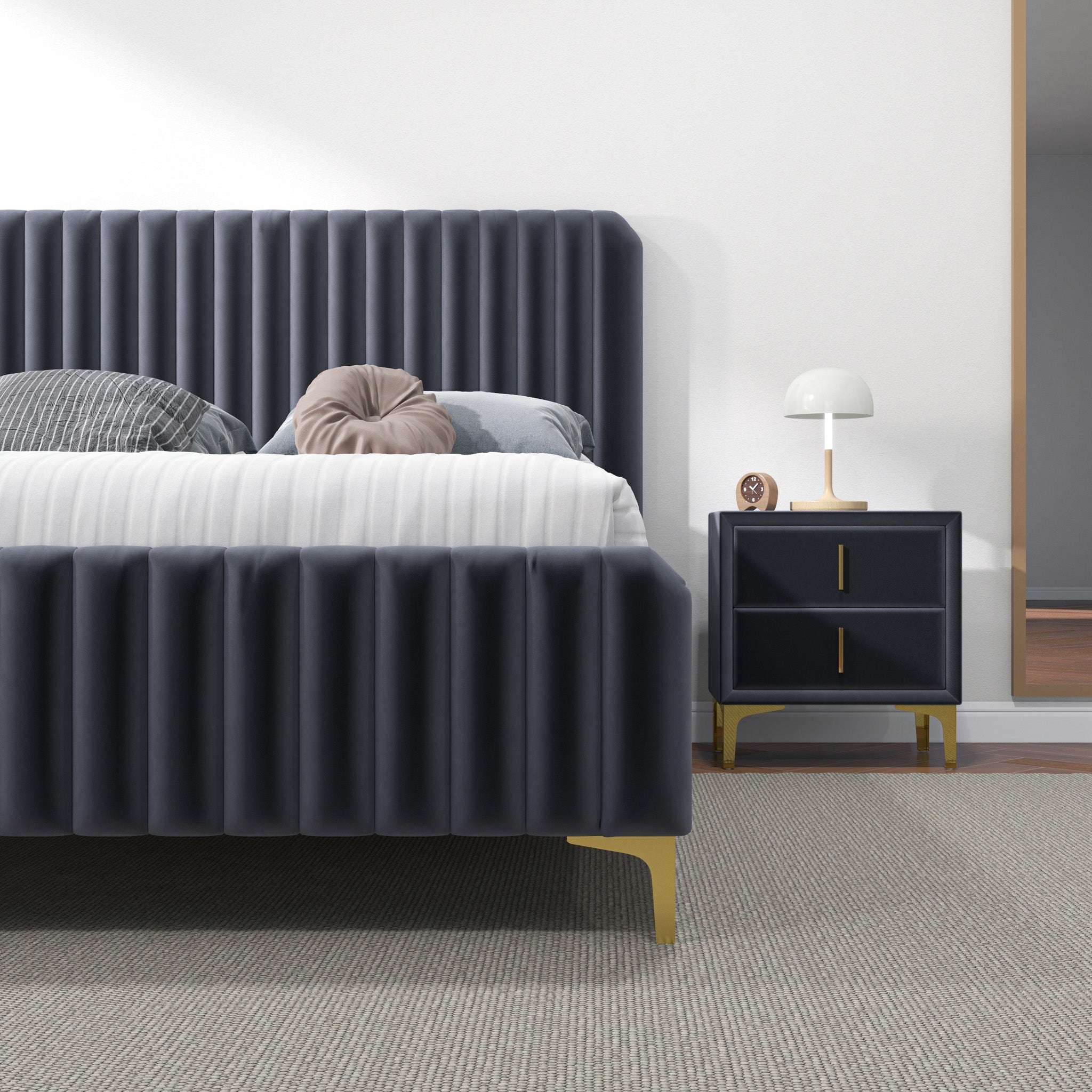 Angela Queen Grey Velvet Platform Bed - MidinMod