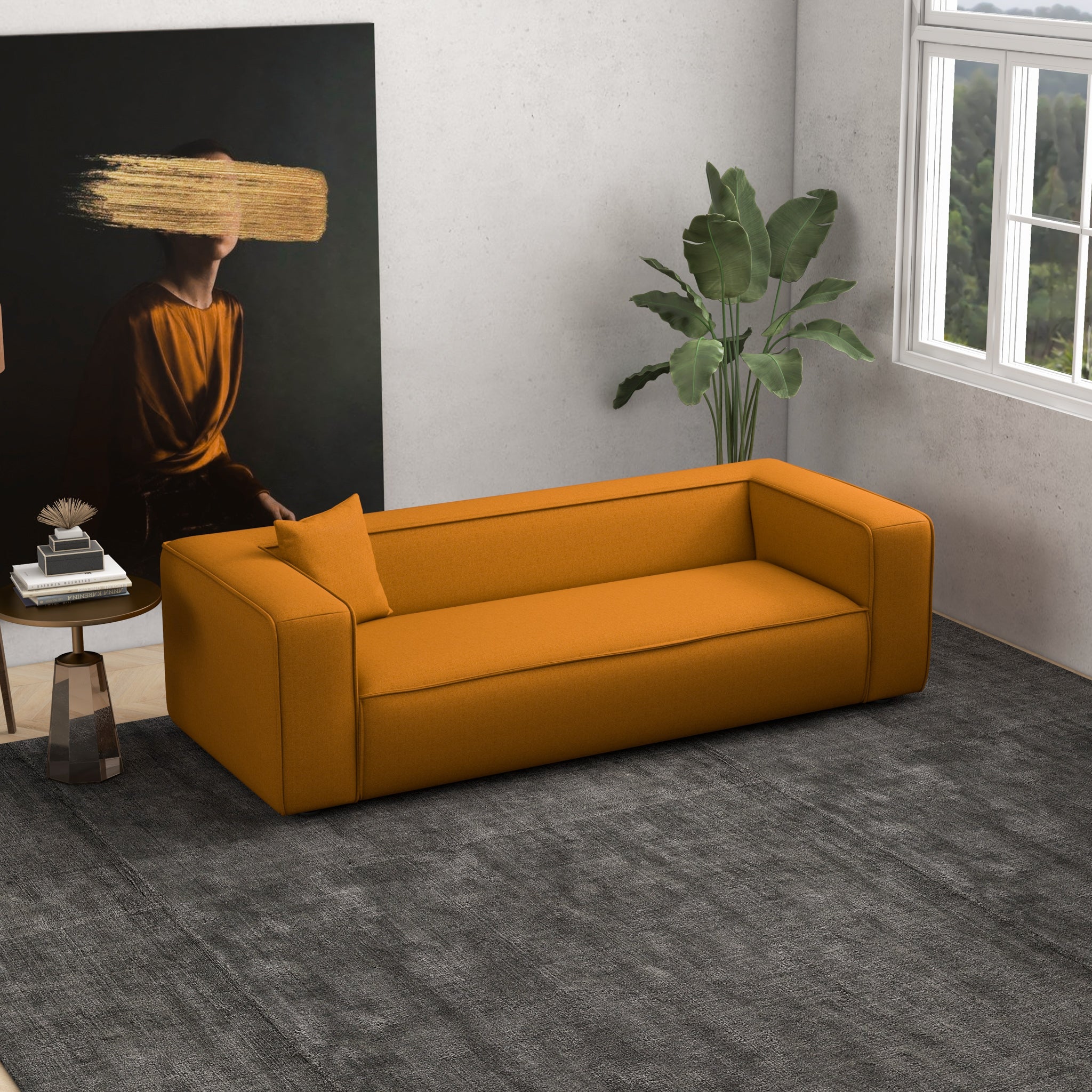 Barcelona Modern Dark Yellow Boucle Sofa - MidinMod
