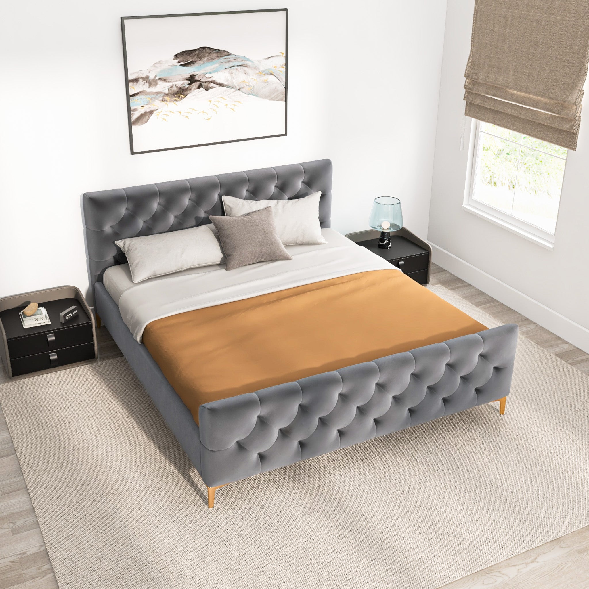 Beverly King Dark Grey Velvet Platform Bed - MidinMod