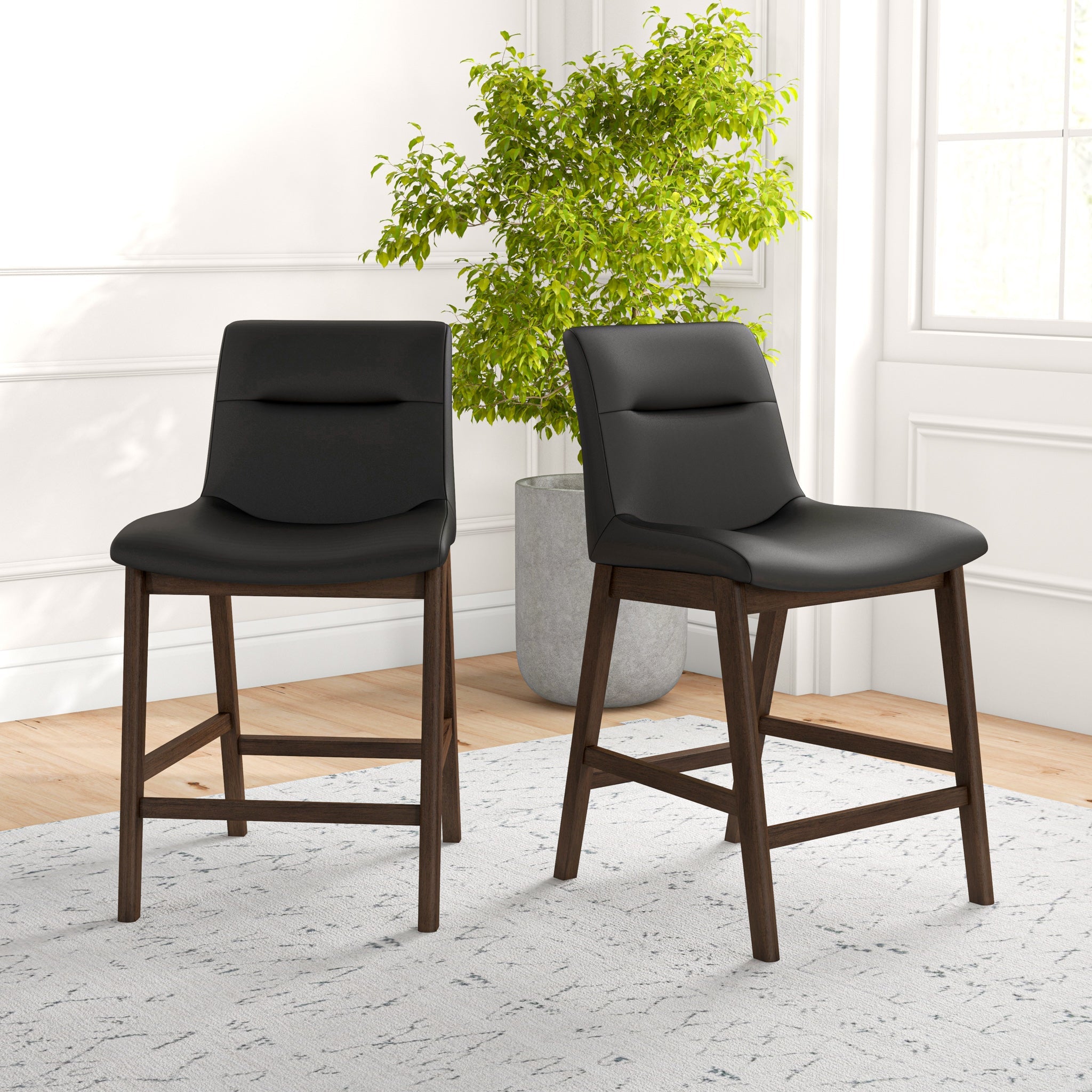 Danilo Black Leather Counter Stool Set of 2 - MidinMod