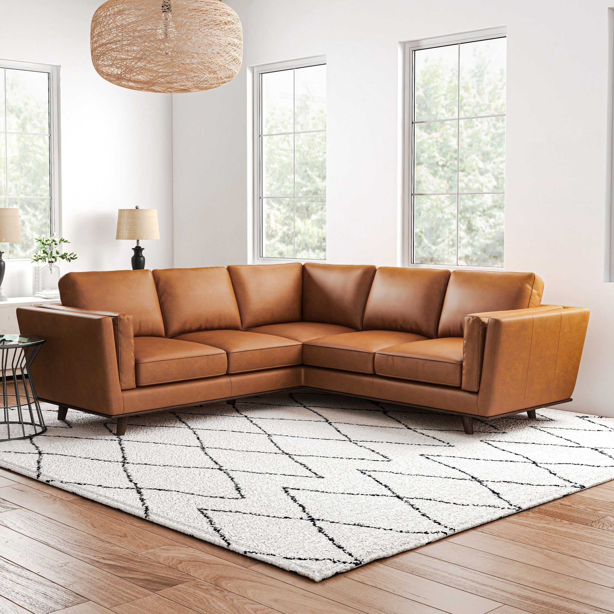 Ernest Tan Leather Corner Sofa - MidinMod