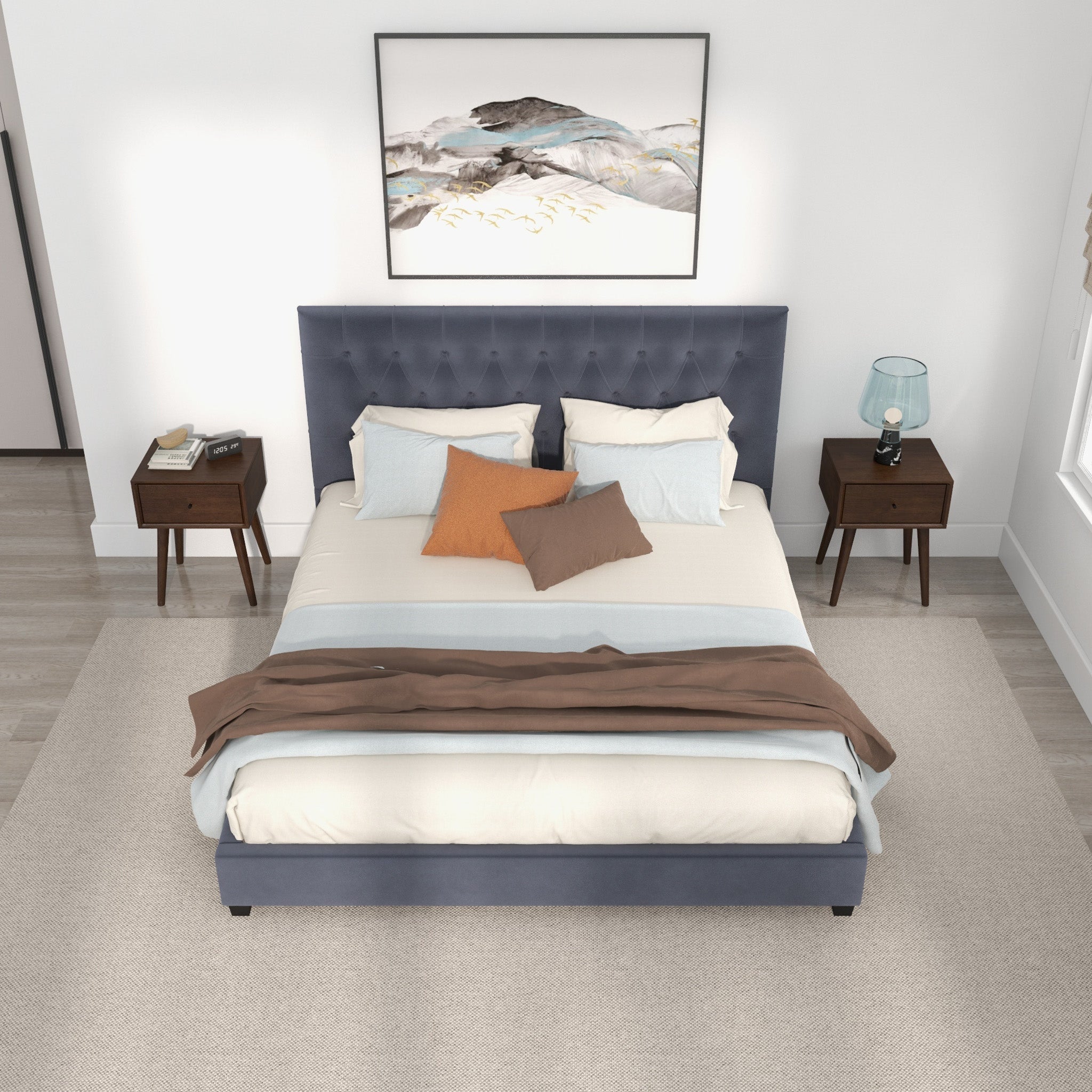 Eldridge King Gray Velvet Platform Bed - MidinMod